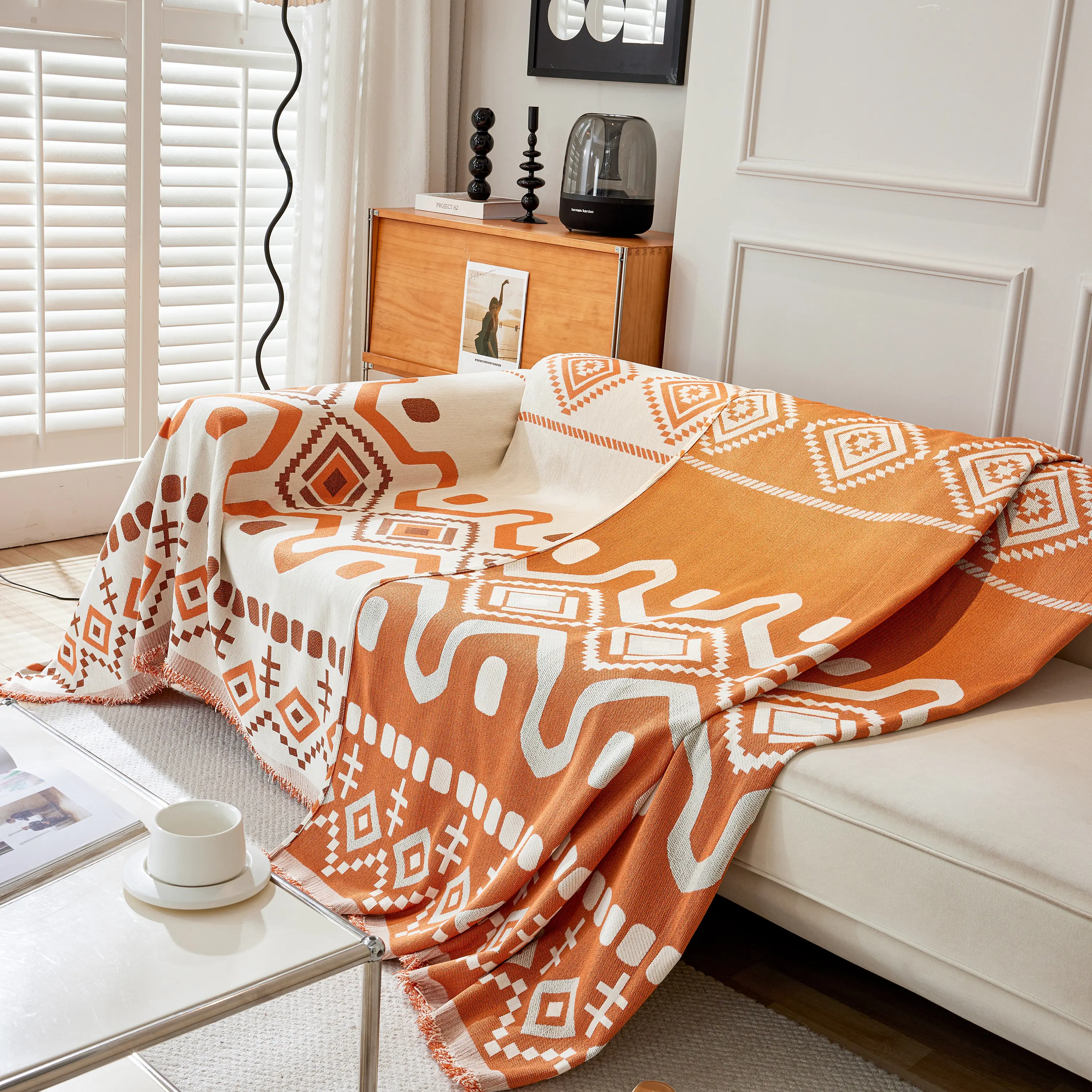 Boho Geometric Chenille Throw Sofa Cover Soft Textured Decorative Couch Blanket - Image 138