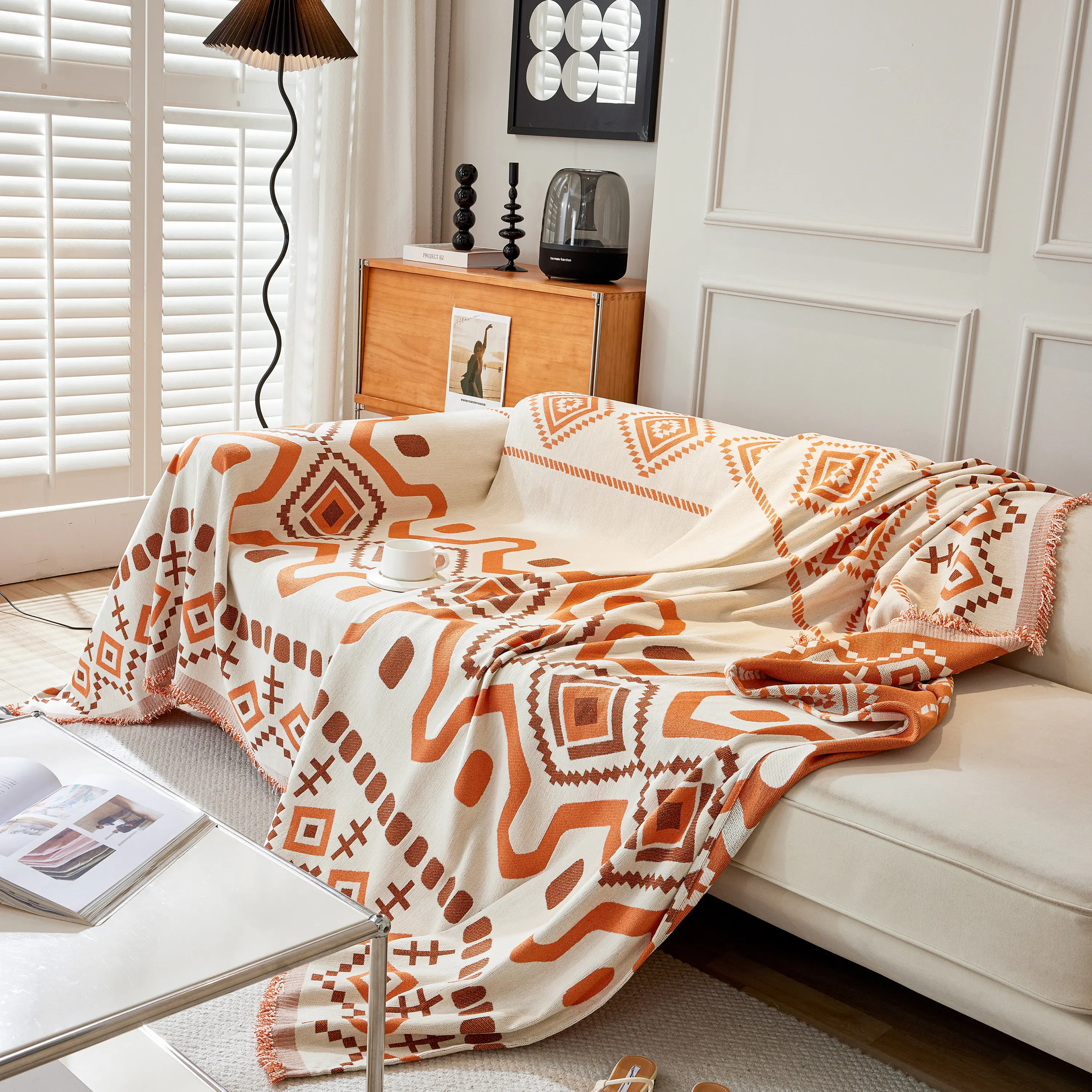 Boho Geometric Chenille Throw Sofa Cover Soft Textured Decorative Couch Blanket - Image 139