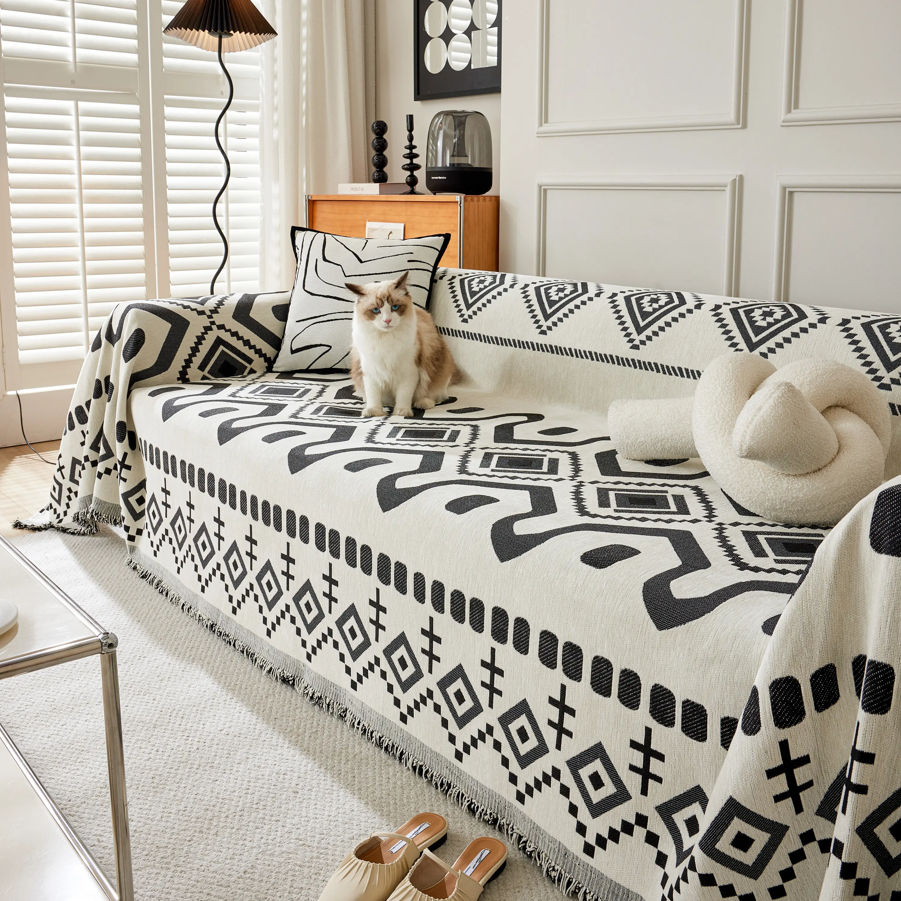 Boho Geometric Chenille Throw Sofa Cover Soft Textured Decorative Couch Blanket - Image 14
