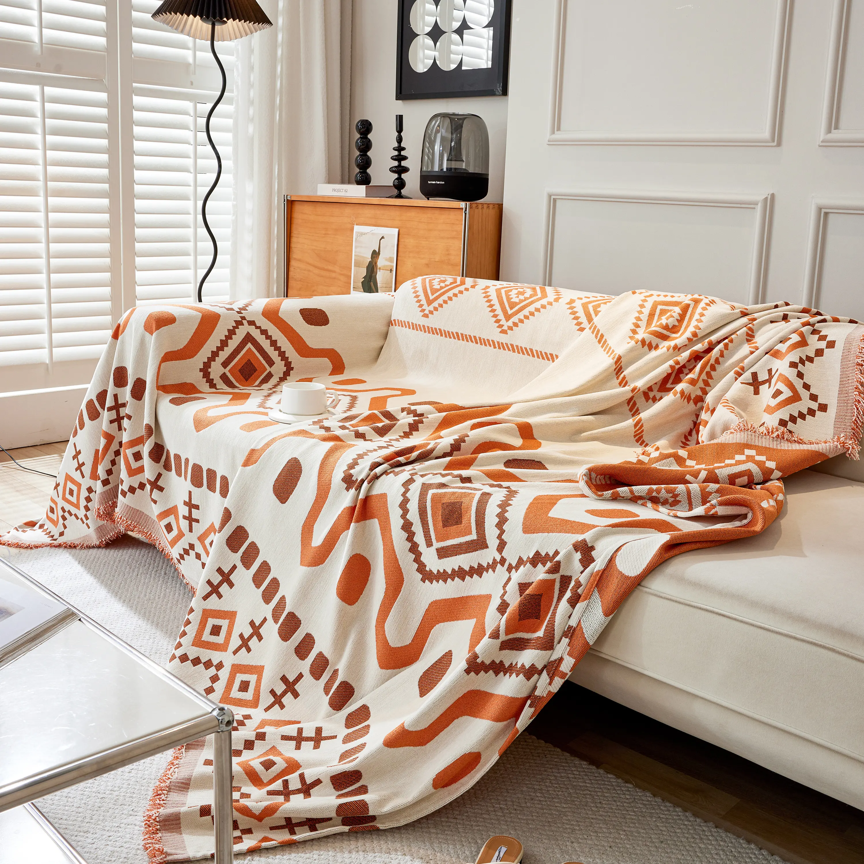 Boho Geometric Chenille Throw Sofa Cover Soft Textured Decorative Couch Blanket - Image 140