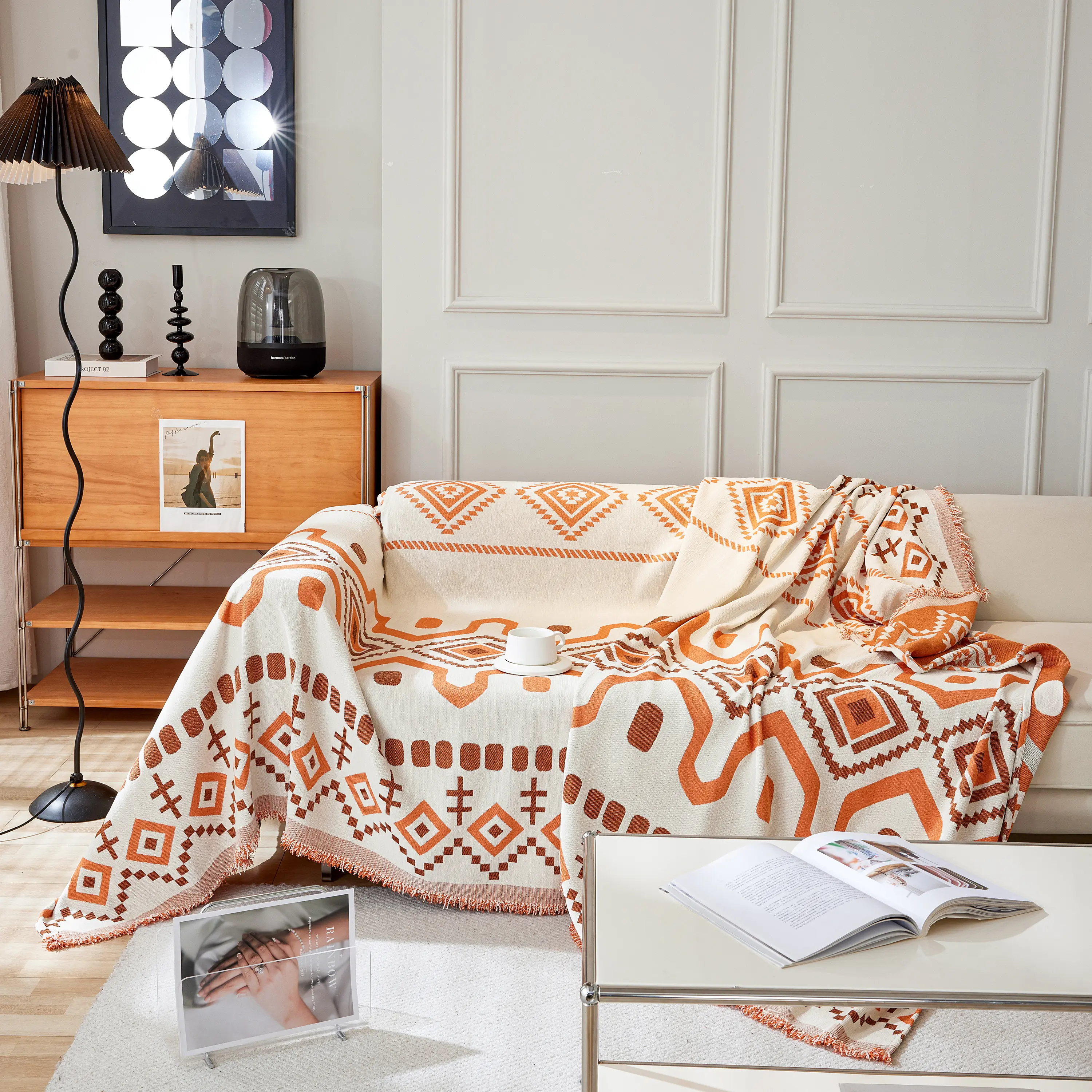 Boho Geometric Chenille Throw Sofa Cover Soft Textured Decorative Couch Blanket - Image 141