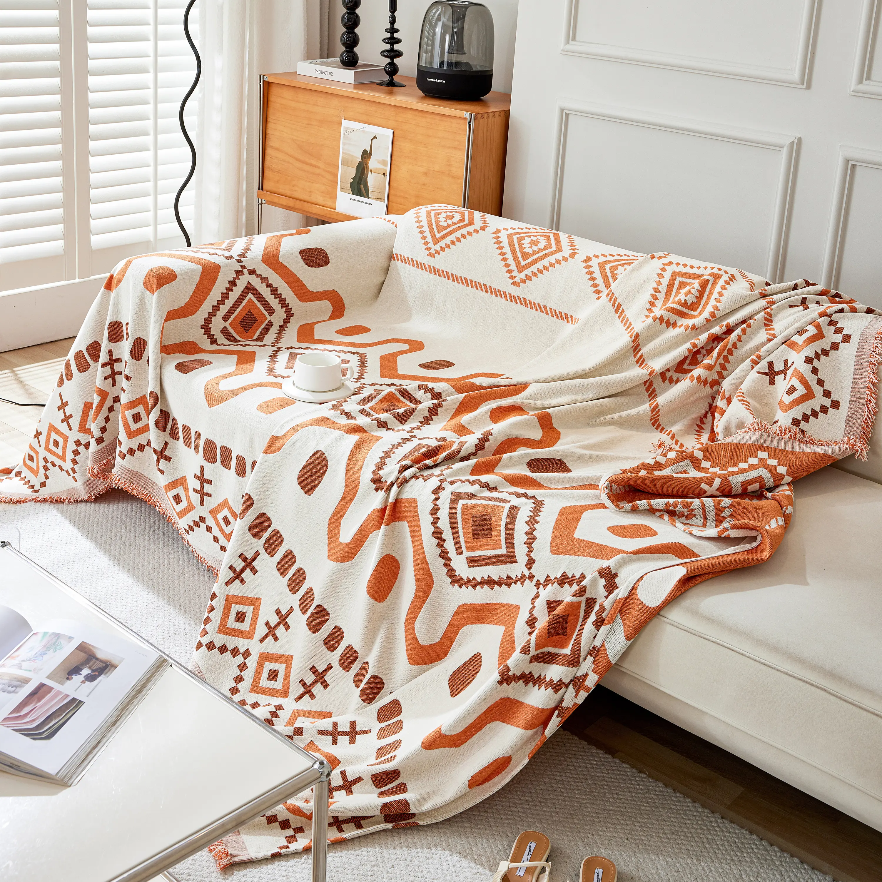 Boho Geometric Chenille Throw Sofa Cover Soft Textured Decorative Couch Blanket - Image 142
