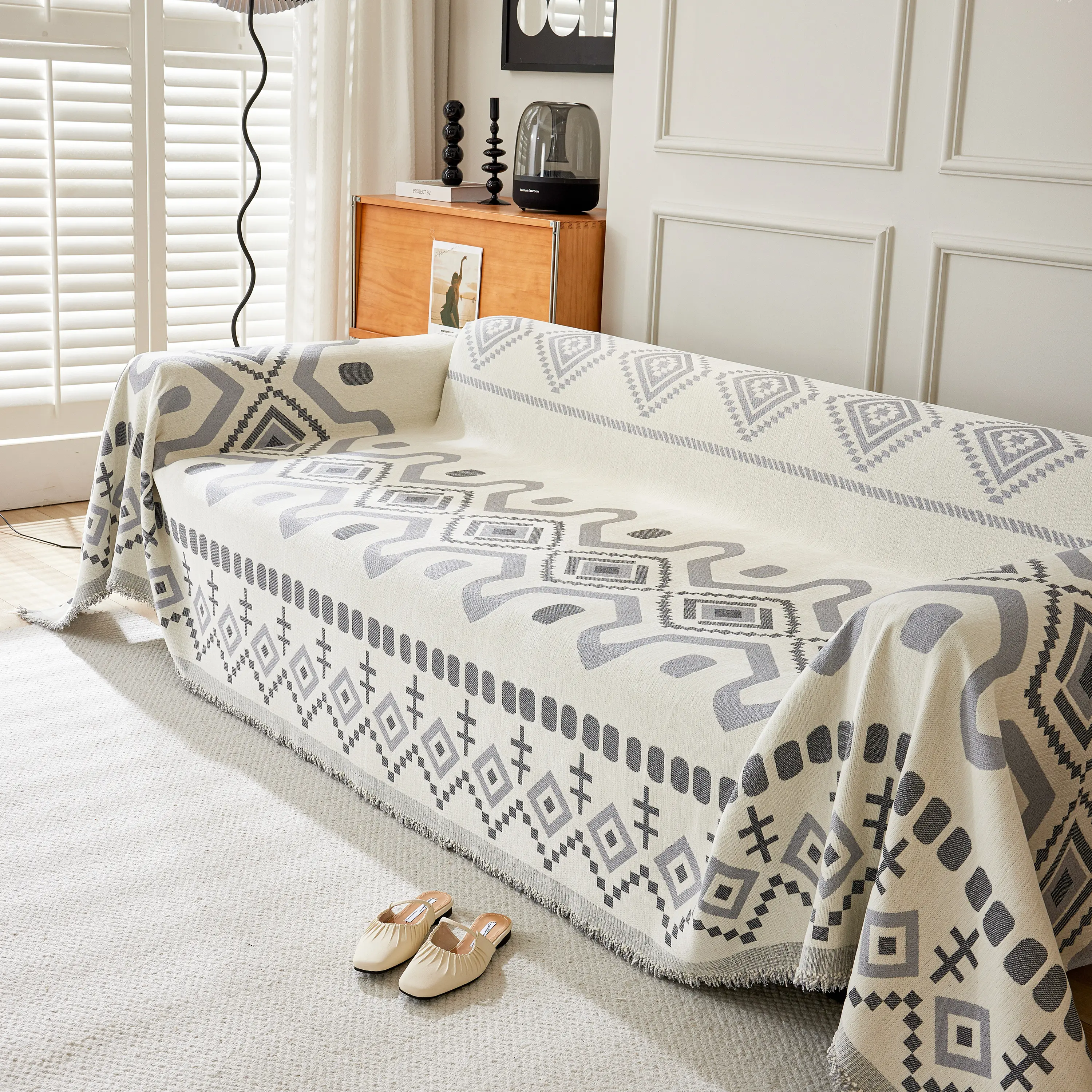 Boho Geometric Chenille Throw Sofa Cover Soft Textured Decorative Couch Blanket - Image 147