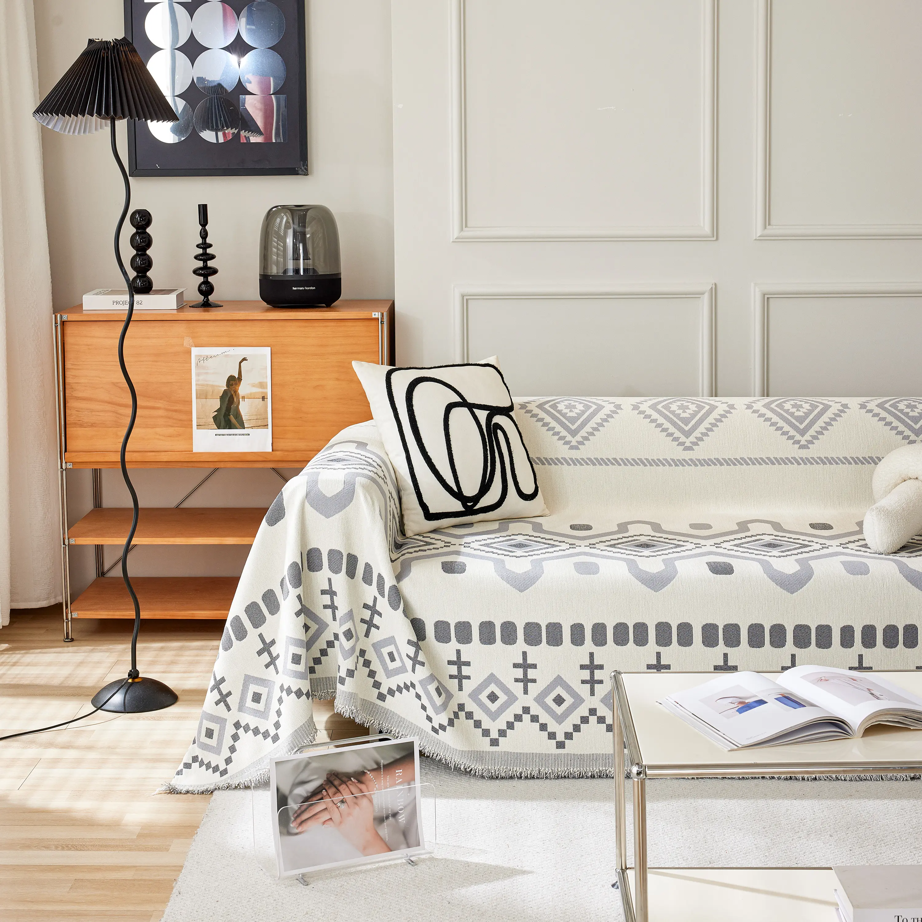 Boho Geometric Chenille Throw Sofa Cover Soft Textured Decorative Couch Blanket - Image 149