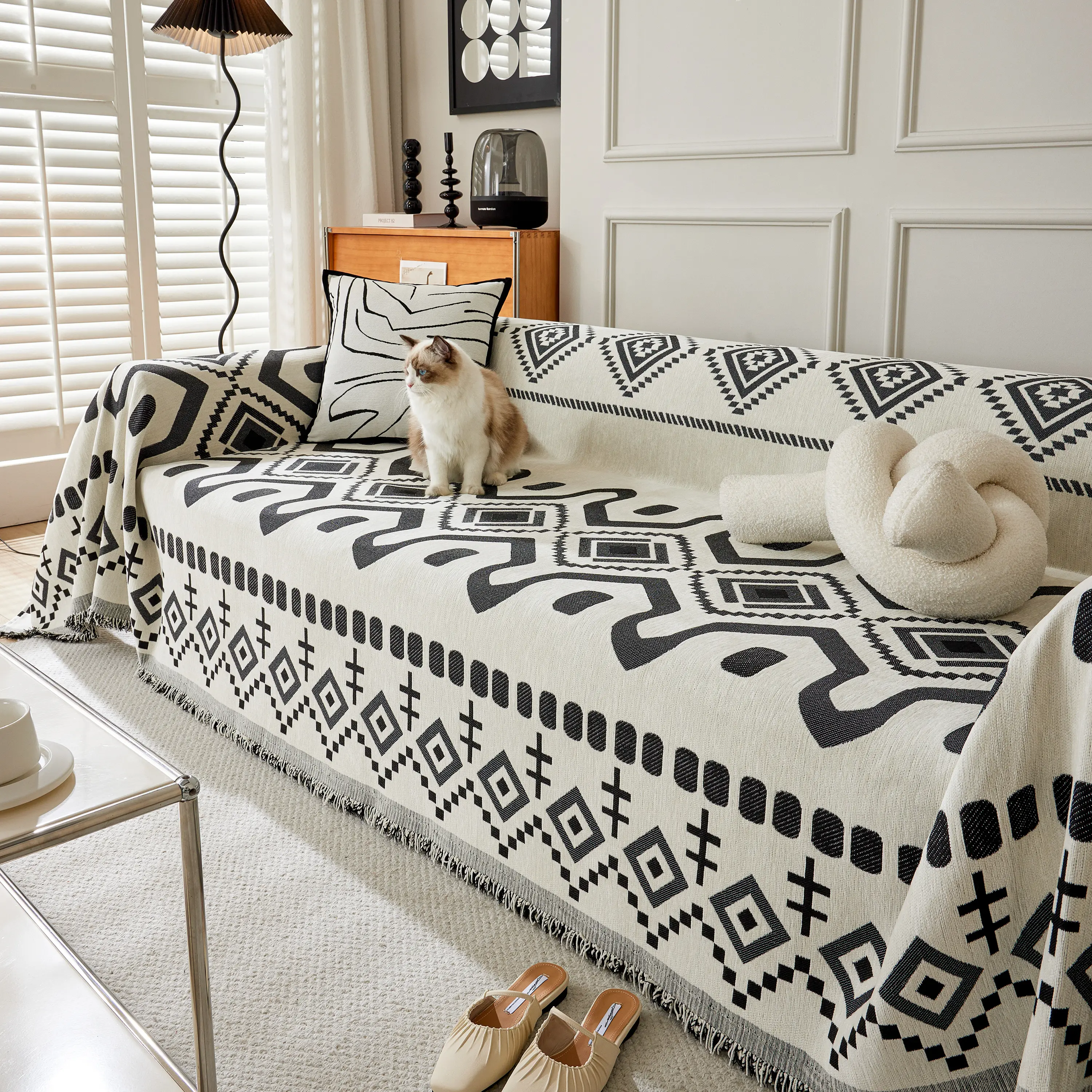 Boho Geometric Chenille Throw Sofa Cover Soft Textured Decorative Couch Blanket - Image 15