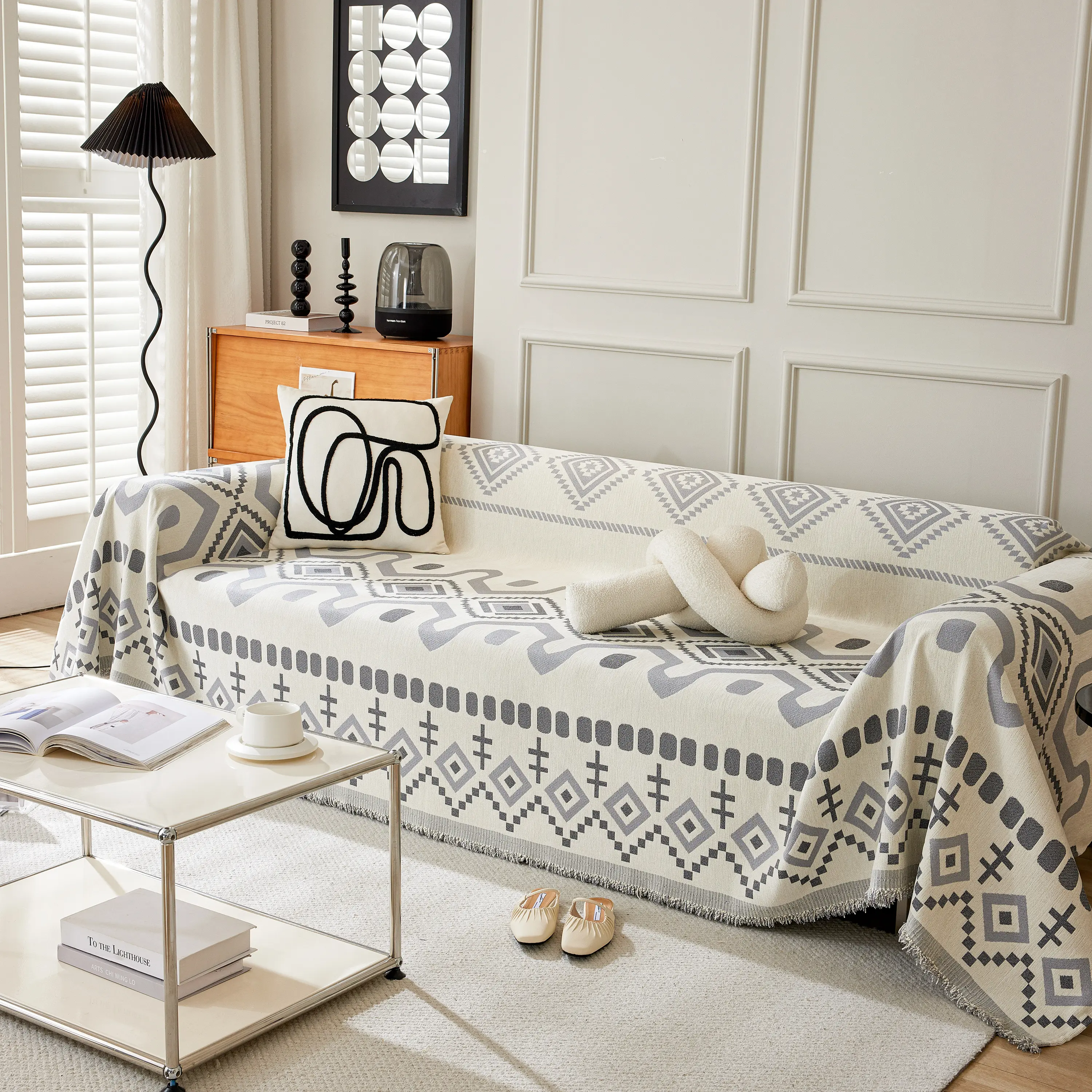 Boho Geometric Chenille Throw Sofa Cover Soft Textured Decorative Couch Blanket - Image 150