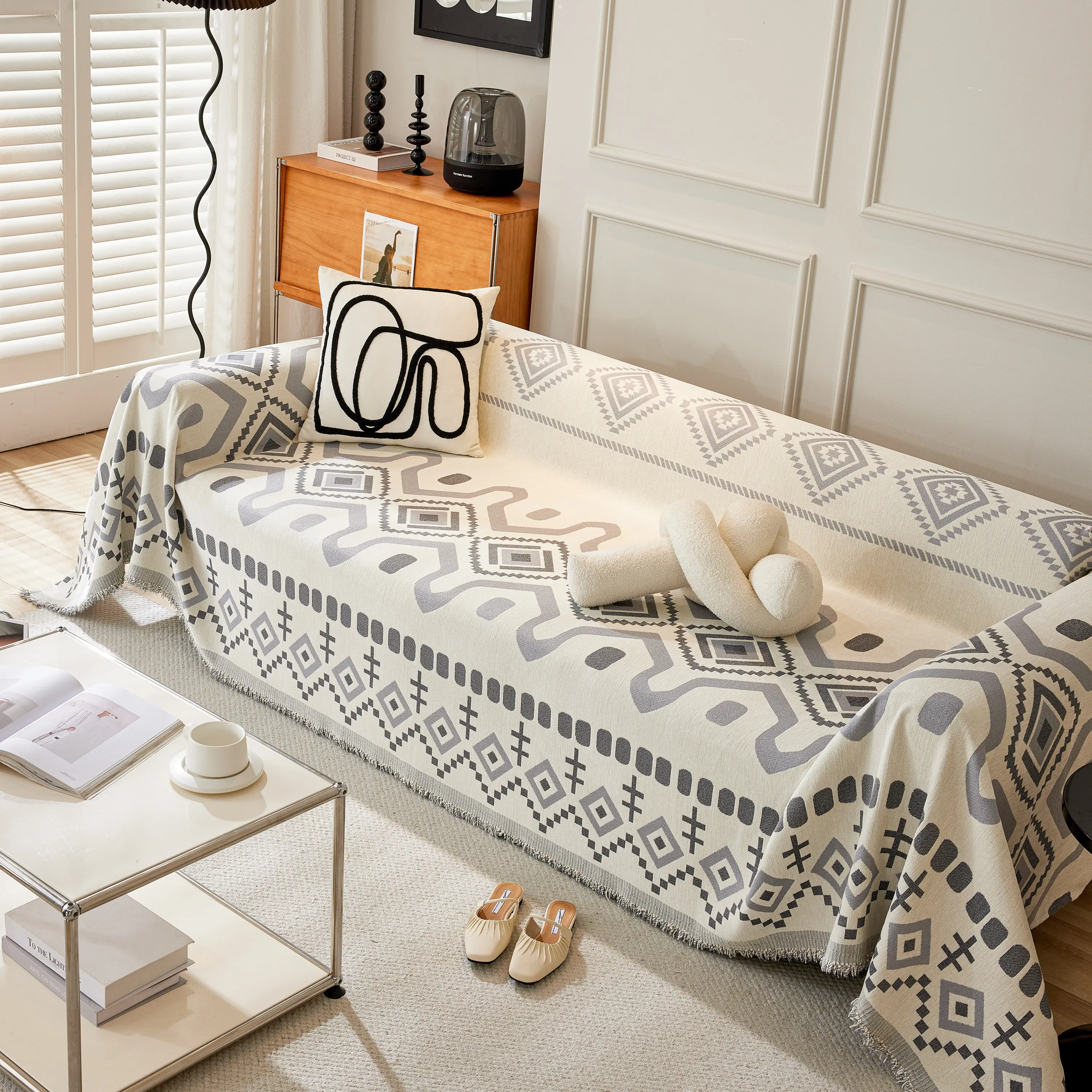Boho Geometric Chenille Throw Sofa Cover Soft Textured Decorative Couch Blanket - Image 152