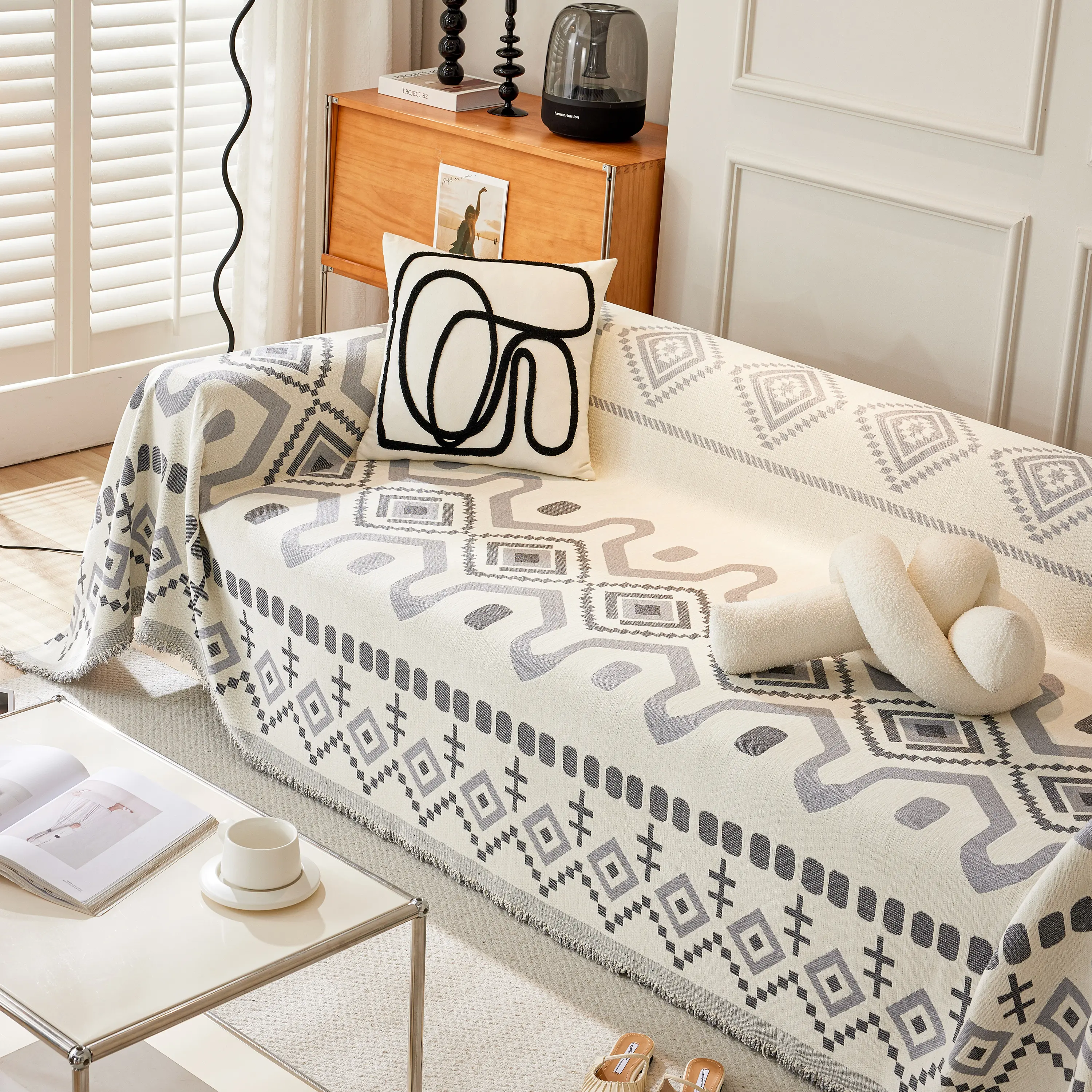 Boho Geometric Chenille Throw Sofa Cover Soft Textured Decorative Couch Blanket - Image 153