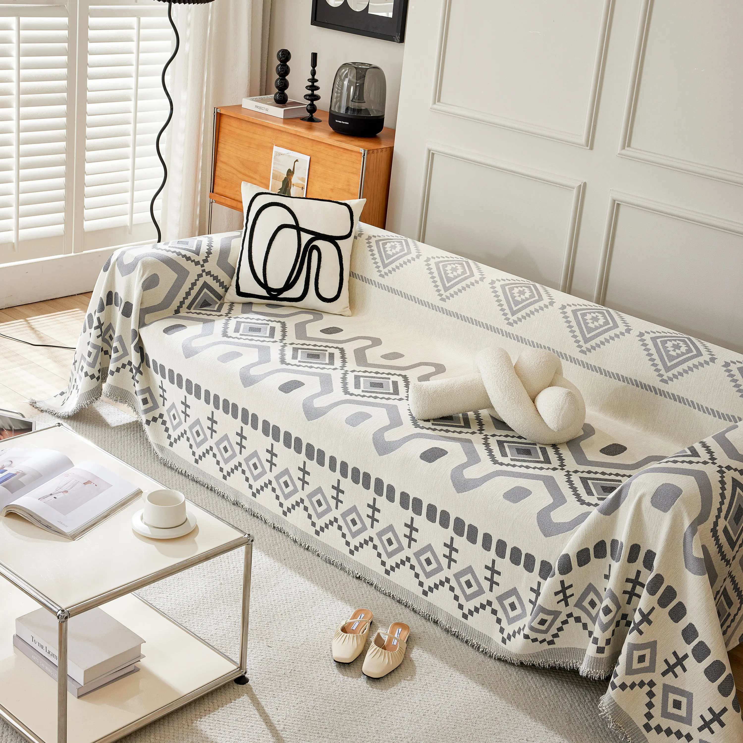 Boho Geometric Chenille Throw Sofa Cover Soft Textured Decorative Couch Blanket - Image 154