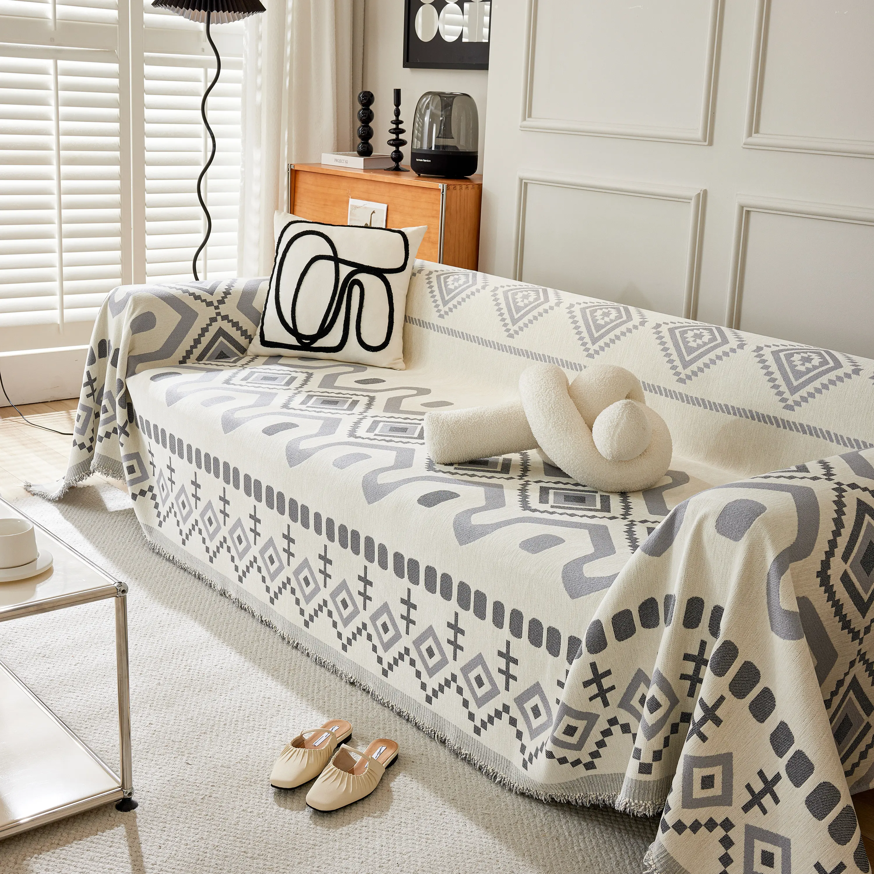 Boho Geometric Chenille Throw Sofa Cover Soft Textured Decorative Couch Blanket - Image 155