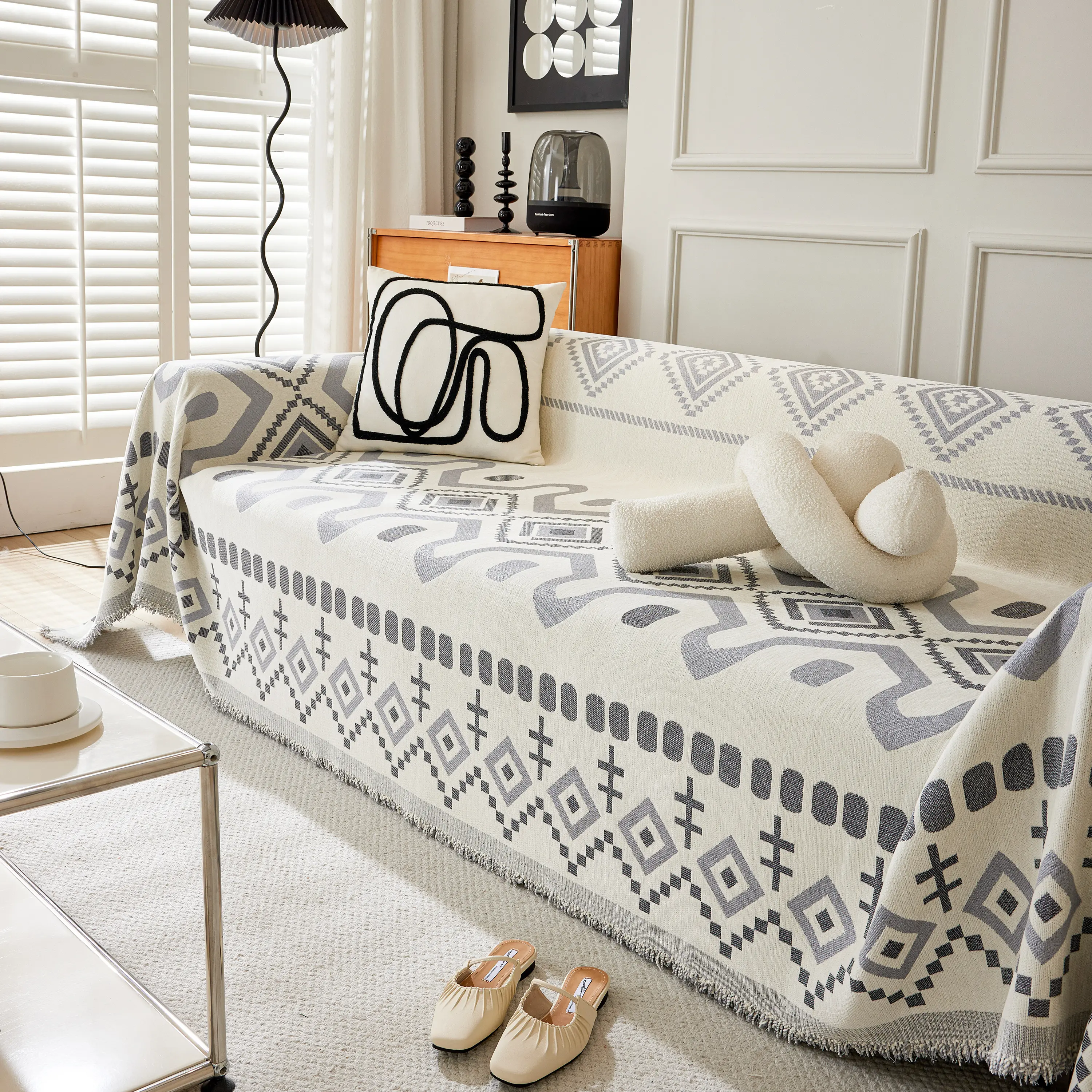 Boho Geometric Chenille Throw Sofa Cover Soft Textured Decorative Couch Blanket - Image 156