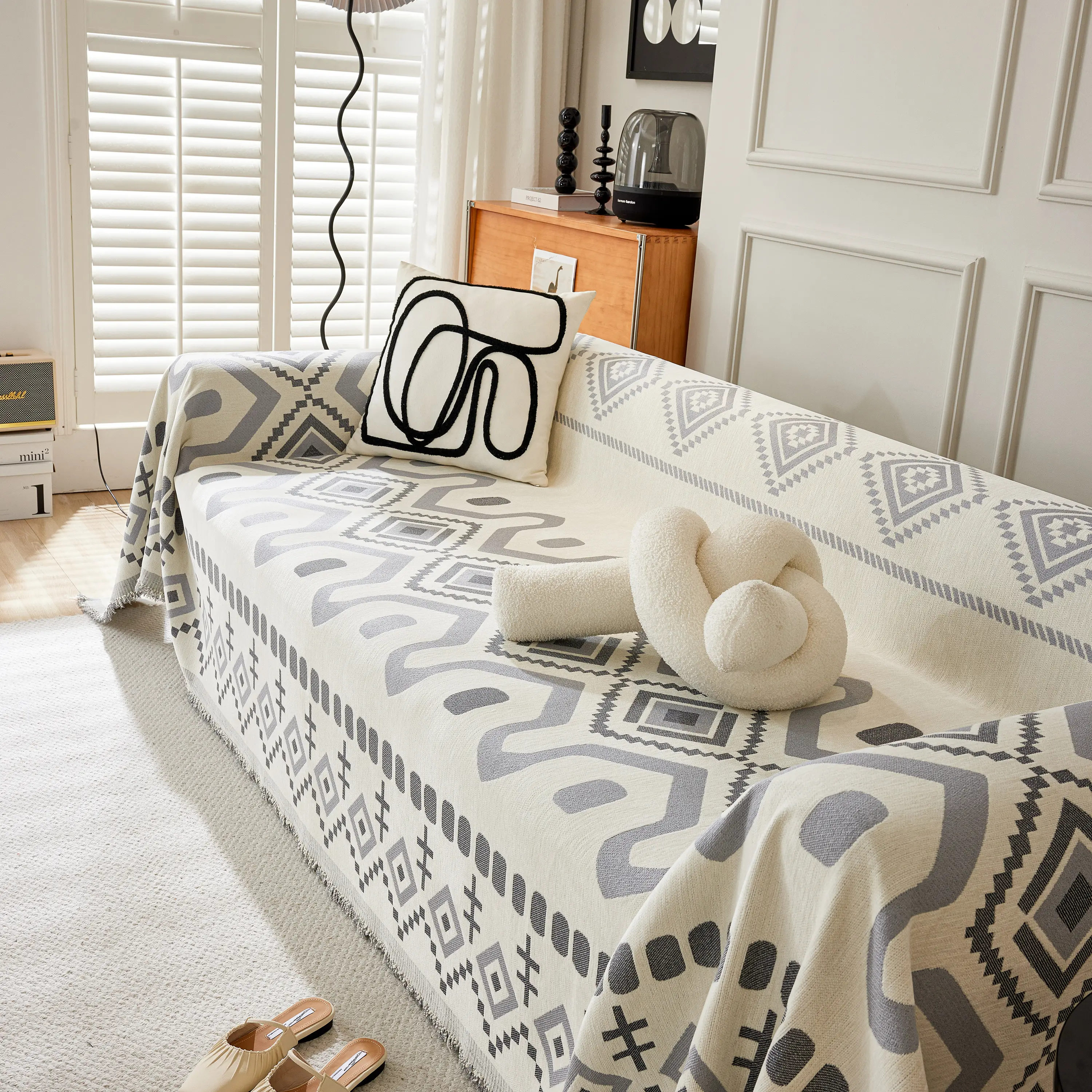 Boho Geometric Chenille Throw Sofa Cover Soft Textured Decorative Couch Blanket - Image 157