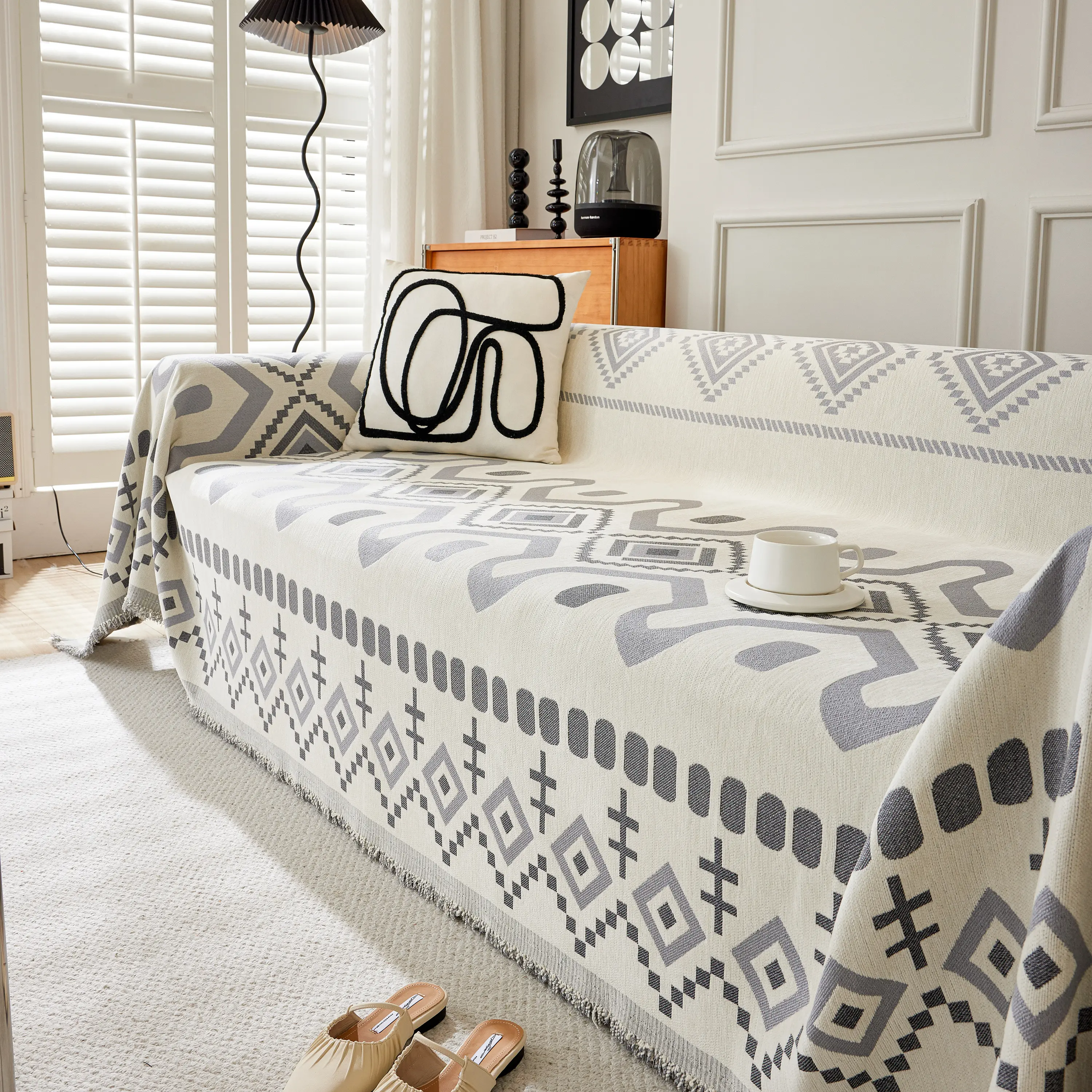 Boho Geometric Chenille Throw Sofa Cover Soft Textured Decorative Couch Blanket - Image 158