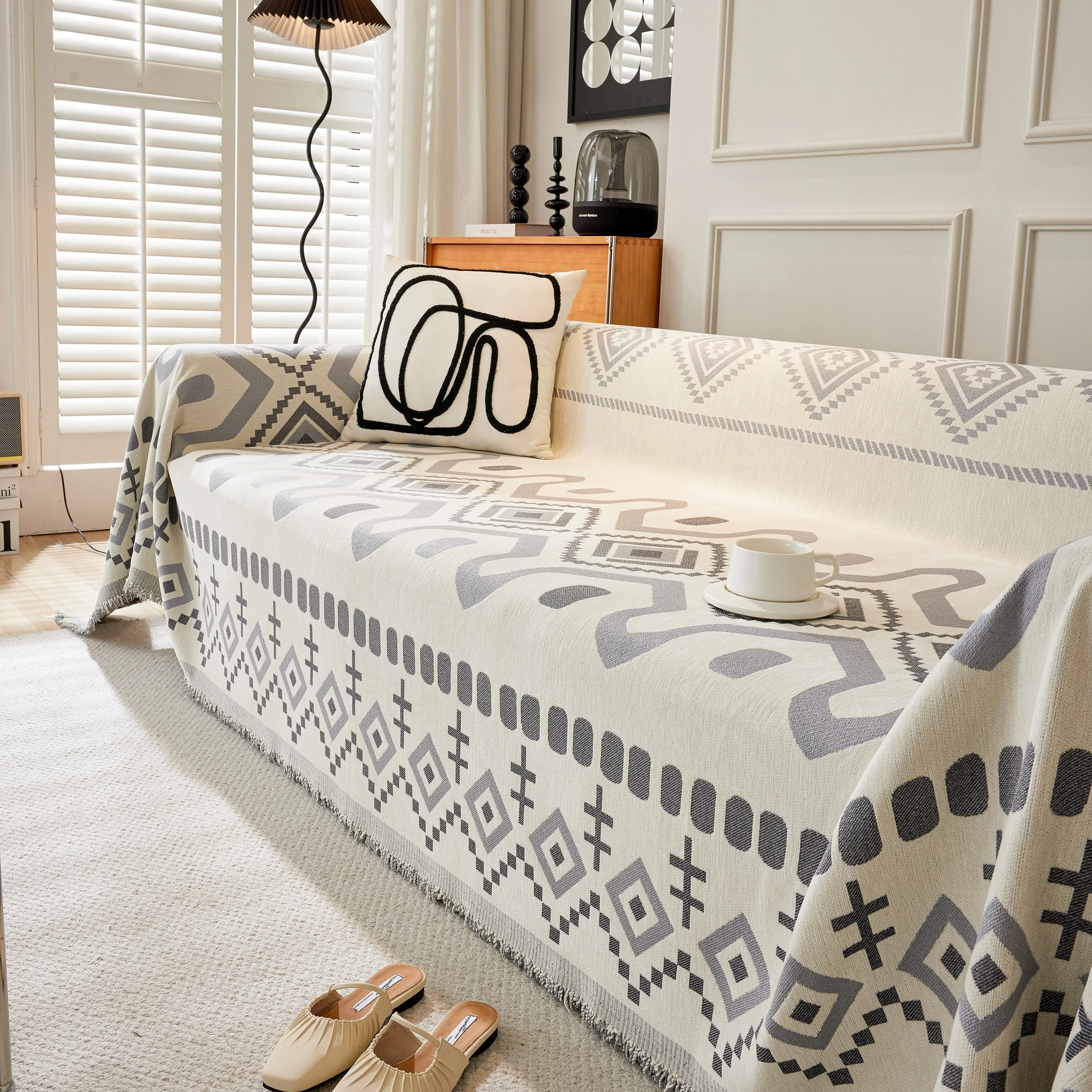 Boho Geometric Chenille Throw Sofa Cover Soft Textured Decorative Couch Blanket - Image 159