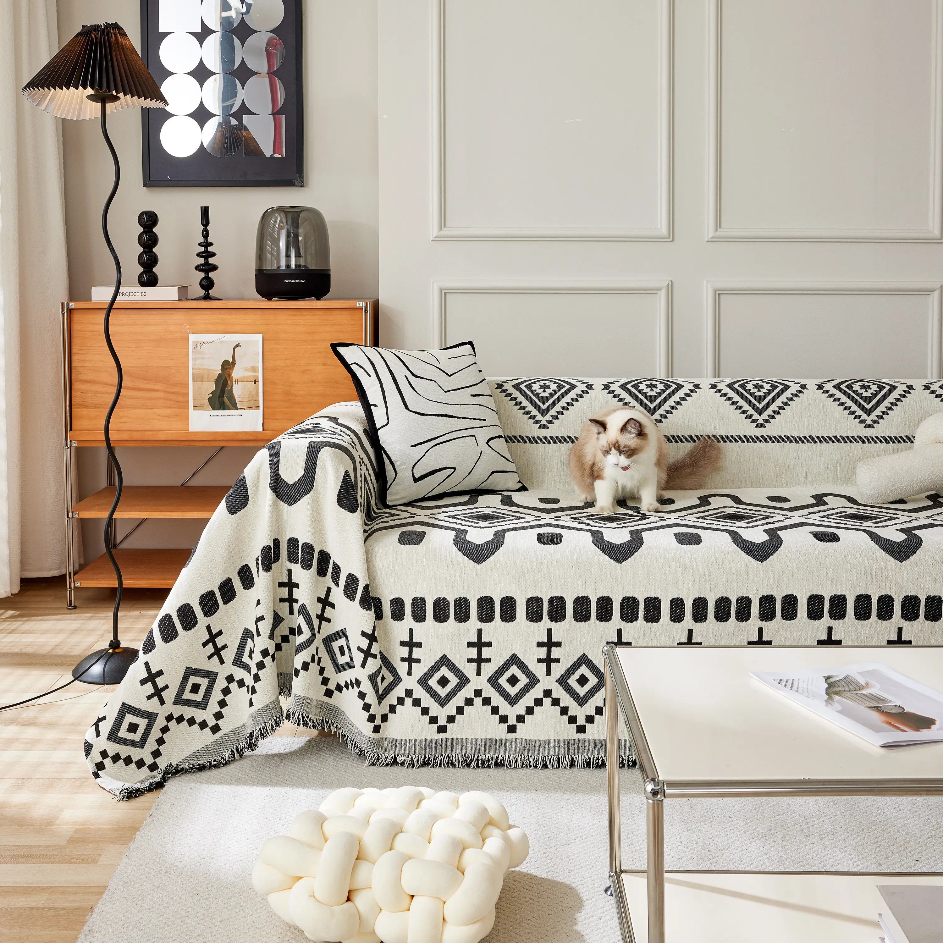 Boho Geometric Chenille Throw Sofa Cover Soft Textured Decorative Couch Blanket - Image 16
