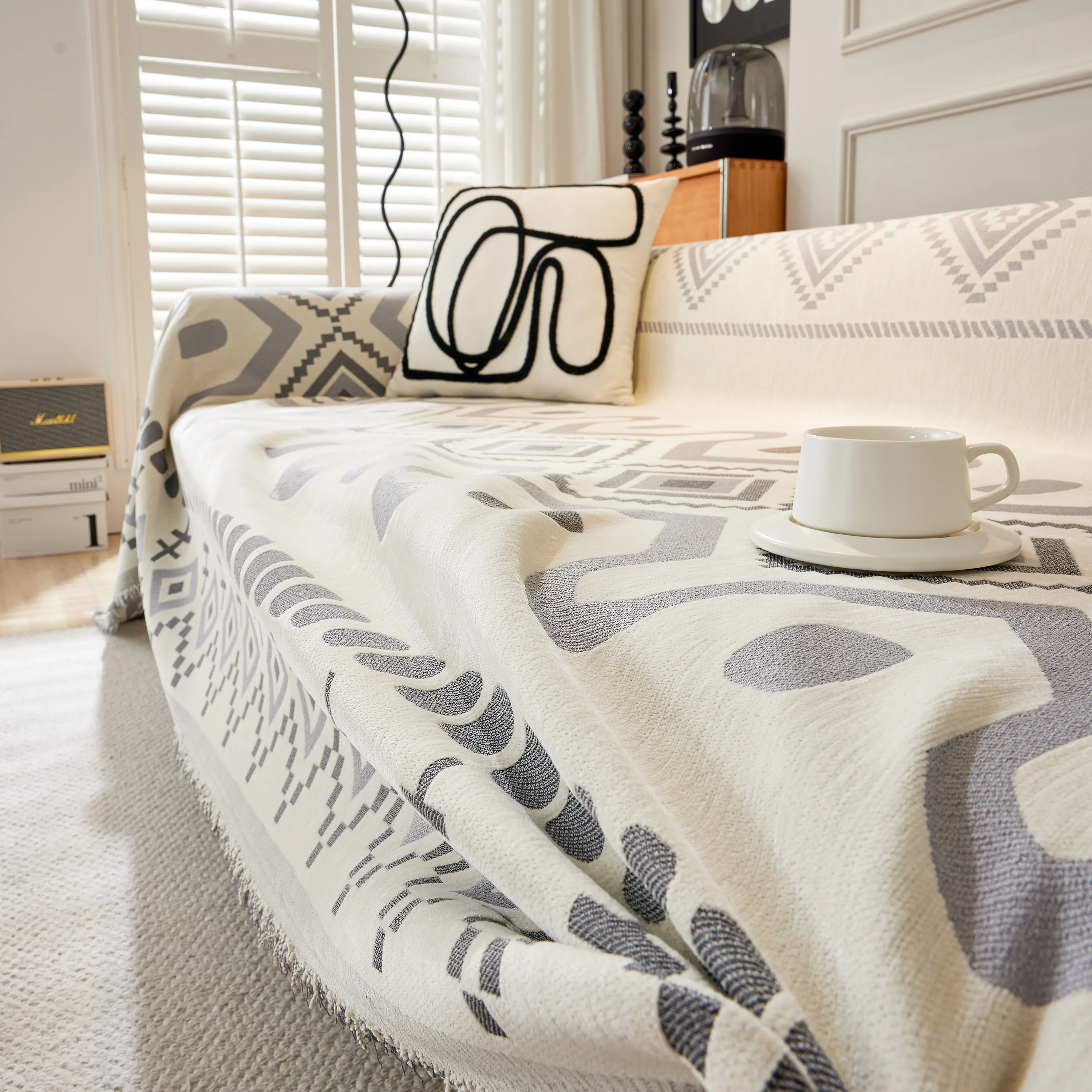 Boho Geometric Chenille Throw Sofa Cover Soft Textured Decorative Couch Blanket - Image 161