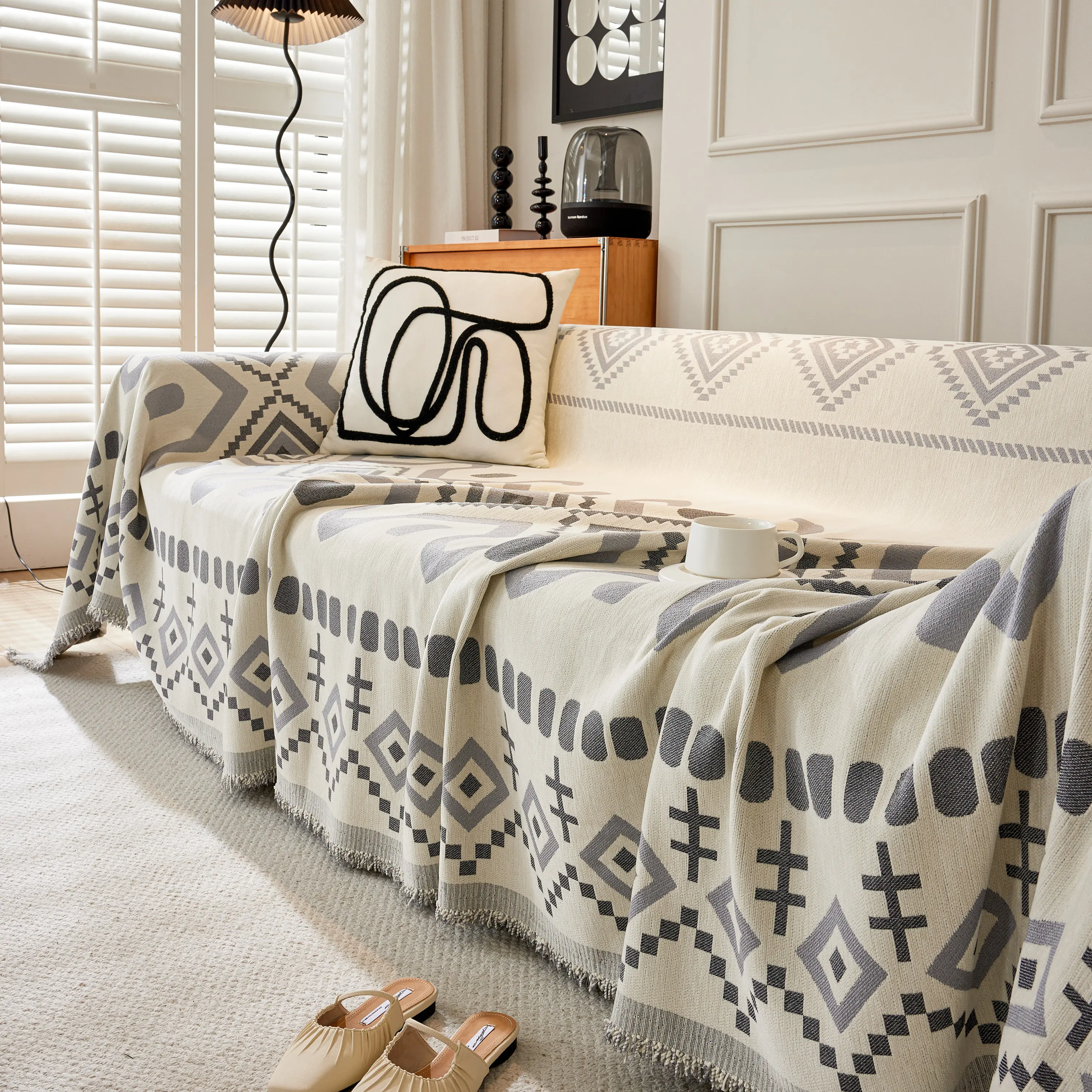 Boho Geometric Chenille Throw Sofa Cover Soft Textured Decorative Couch Blanket - Image 162