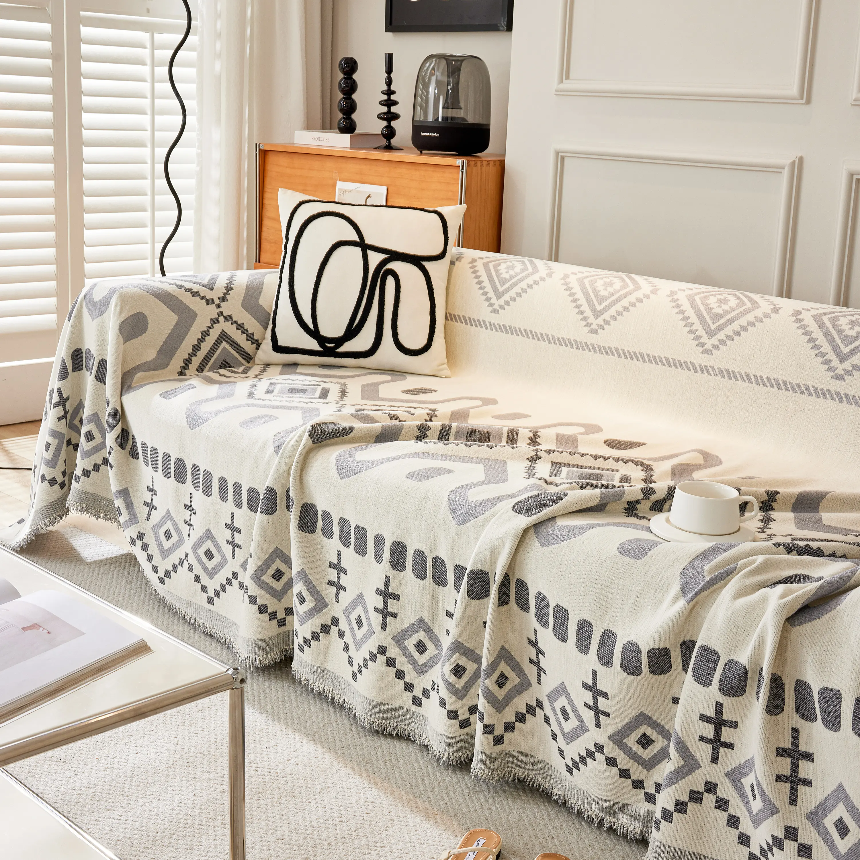 Boho Geometric Chenille Throw Sofa Cover Soft Textured Decorative Couch Blanket - Image 163