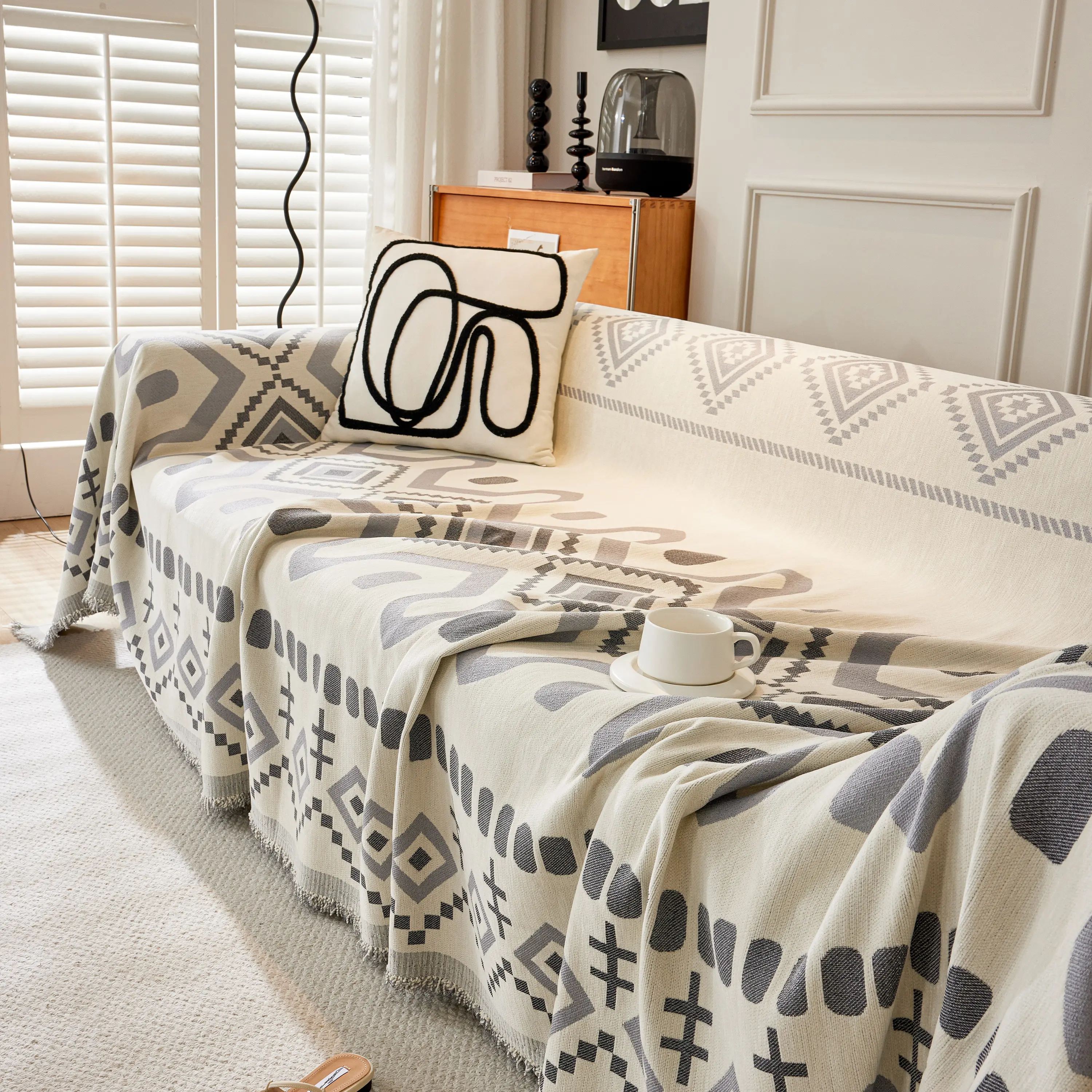 Boho Geometric Chenille Throw Sofa Cover Soft Textured Decorative Couch Blanket - Image 164