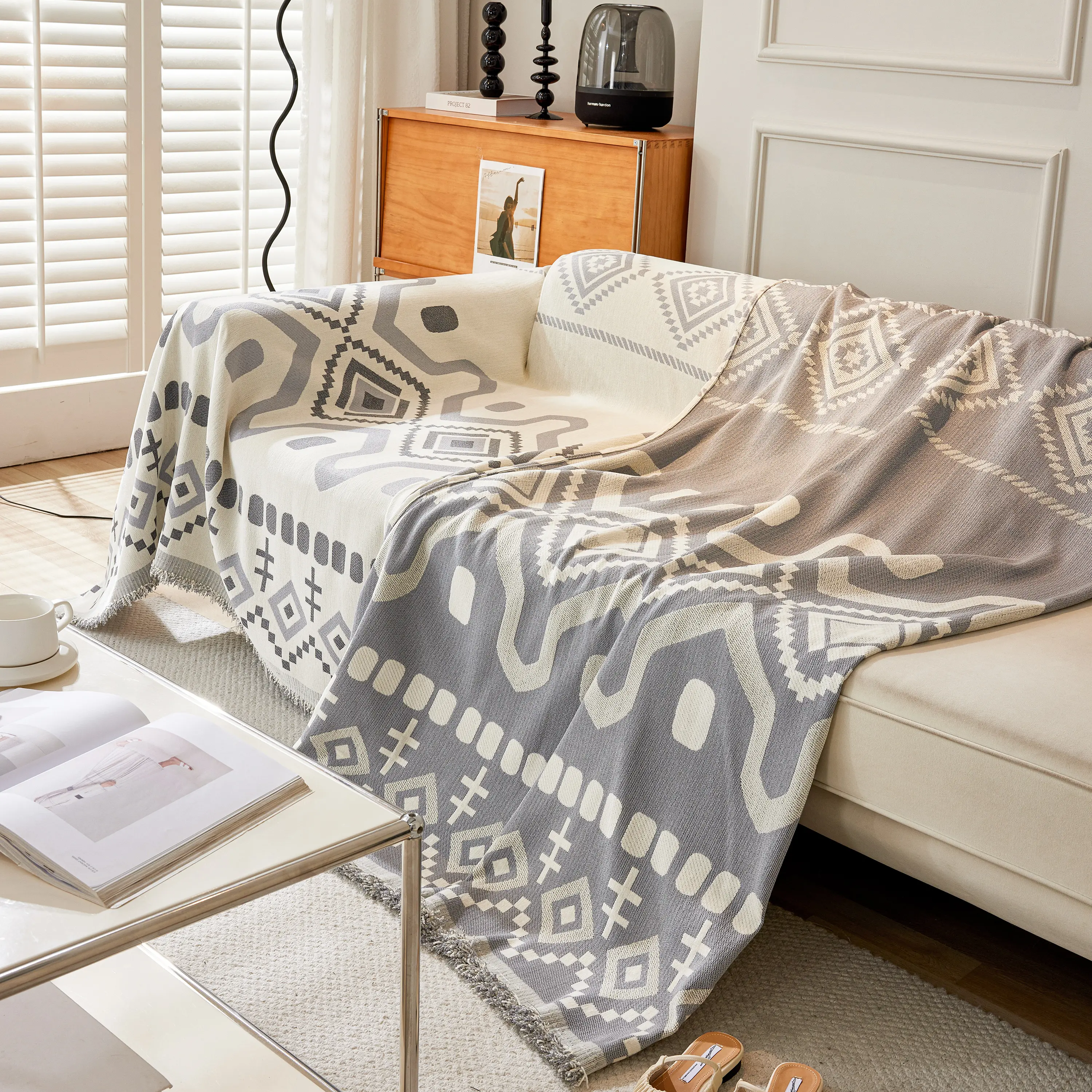 Boho Geometric Chenille Throw Sofa Cover Soft Textured Decorative Couch Blanket - Image 165