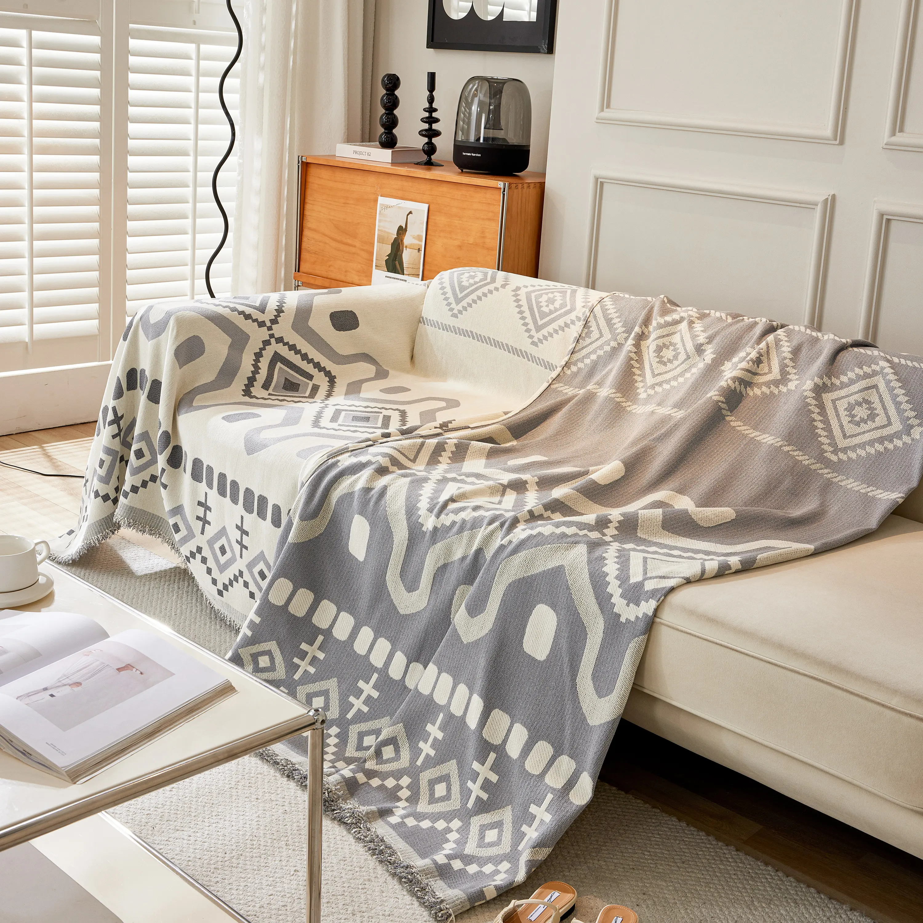 Boho Geometric Chenille Throw Sofa Cover Soft Textured Decorative Couch Blanket - Image 166