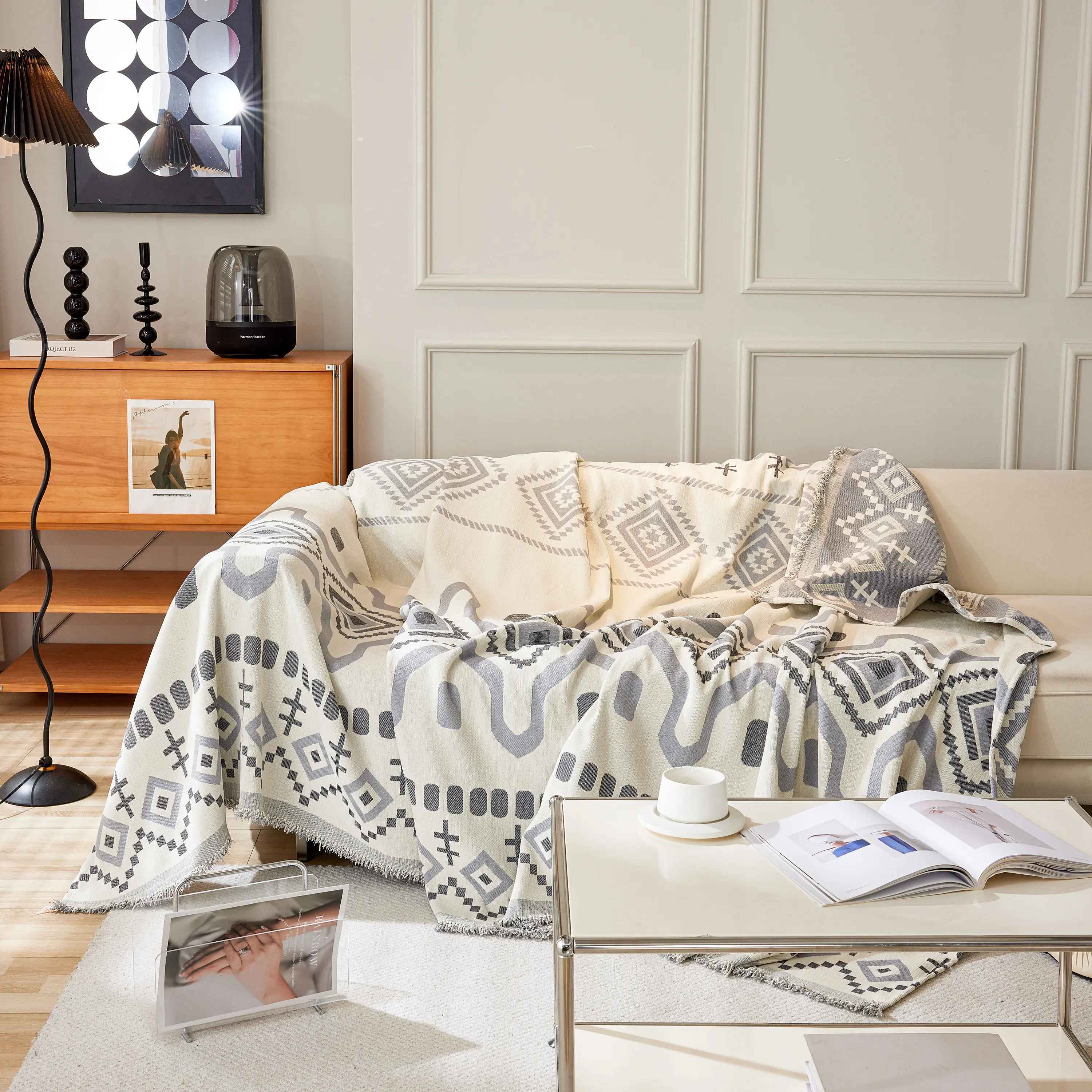 Boho Geometric Chenille Throw Sofa Cover Soft Textured Decorative Couch Blanket - Image 168