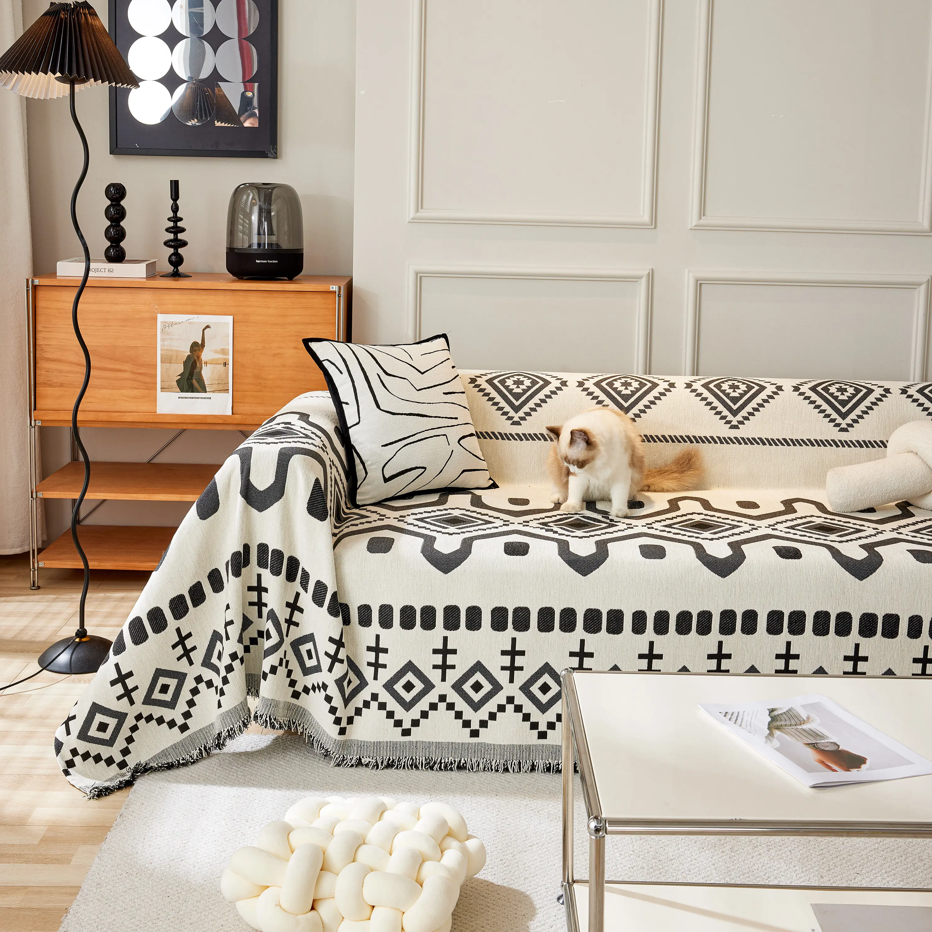 Boho Geometric Chenille Throw Sofa Cover Soft Textured Decorative Couch Blanket - Image 17