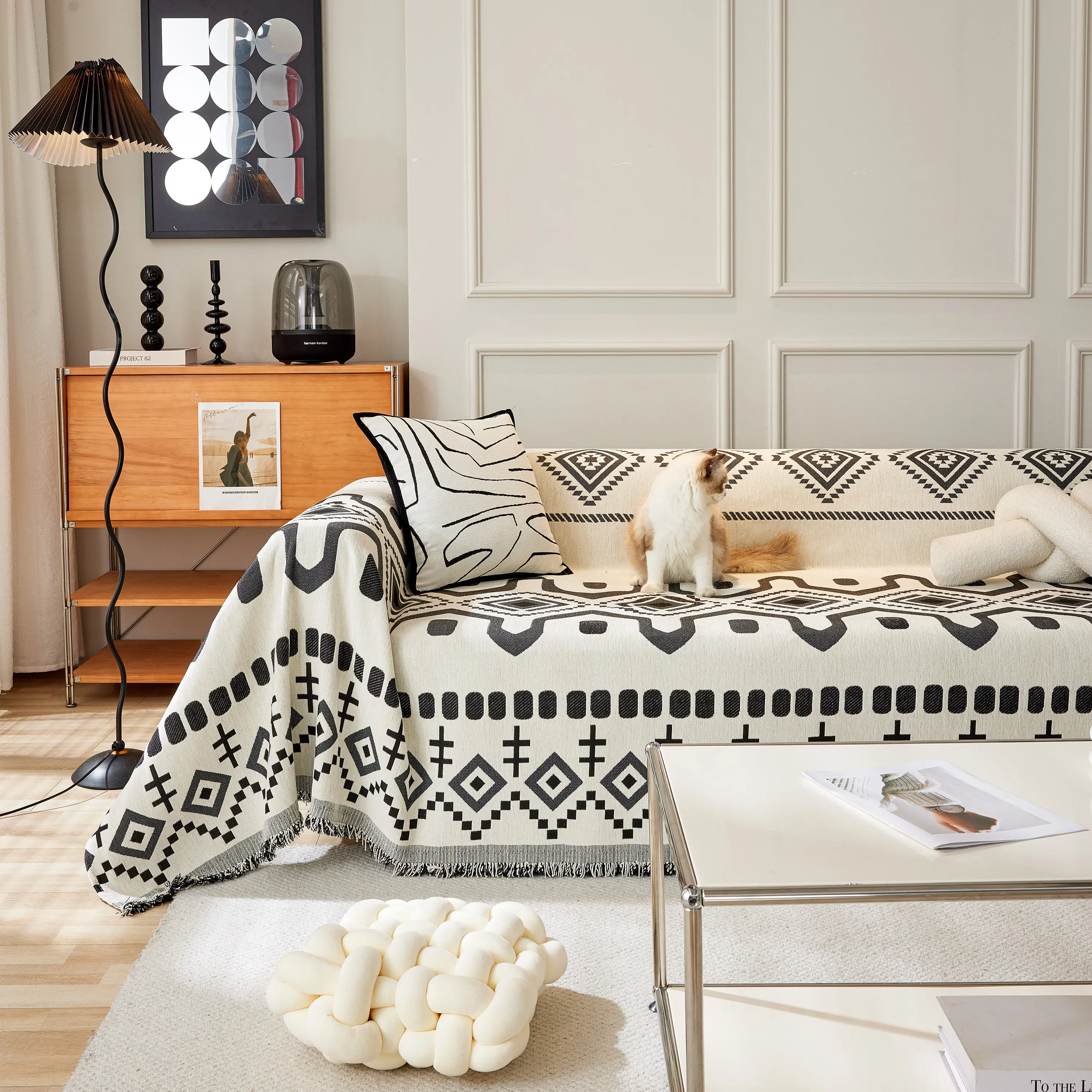 Boho Geometric Chenille Throw Sofa Cover Soft Textured Decorative Couch Blanket - Image 18