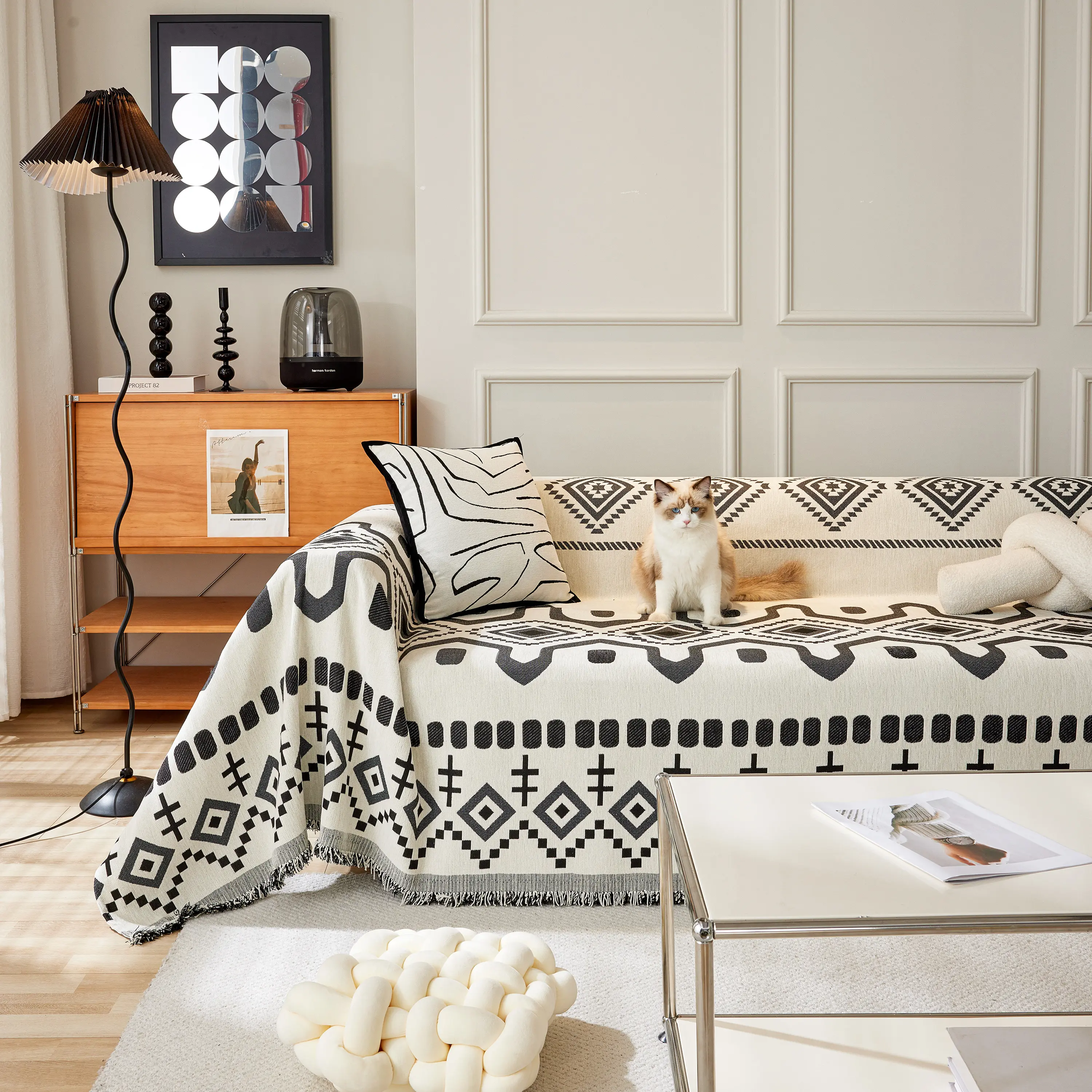 Boho Geometric Chenille Throw Sofa Cover Soft Textured Decorative Couch Blanket - Image 19