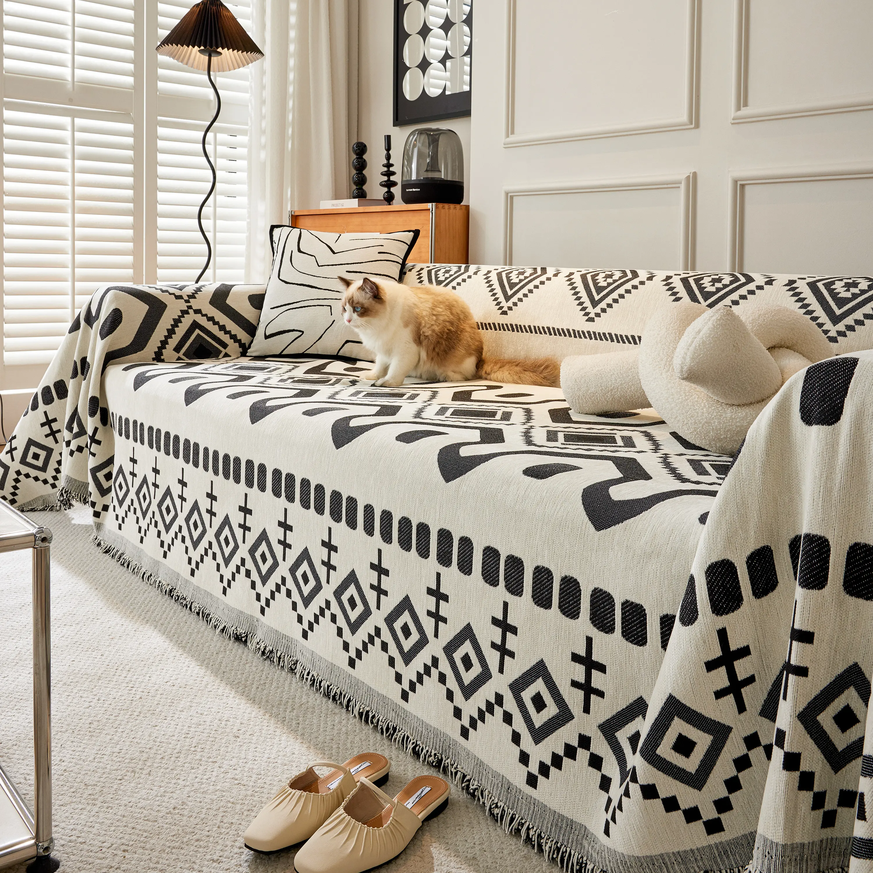Boho Geometric Chenille Throw Sofa Cover Soft Textured Decorative Couch Blanket - Image 20