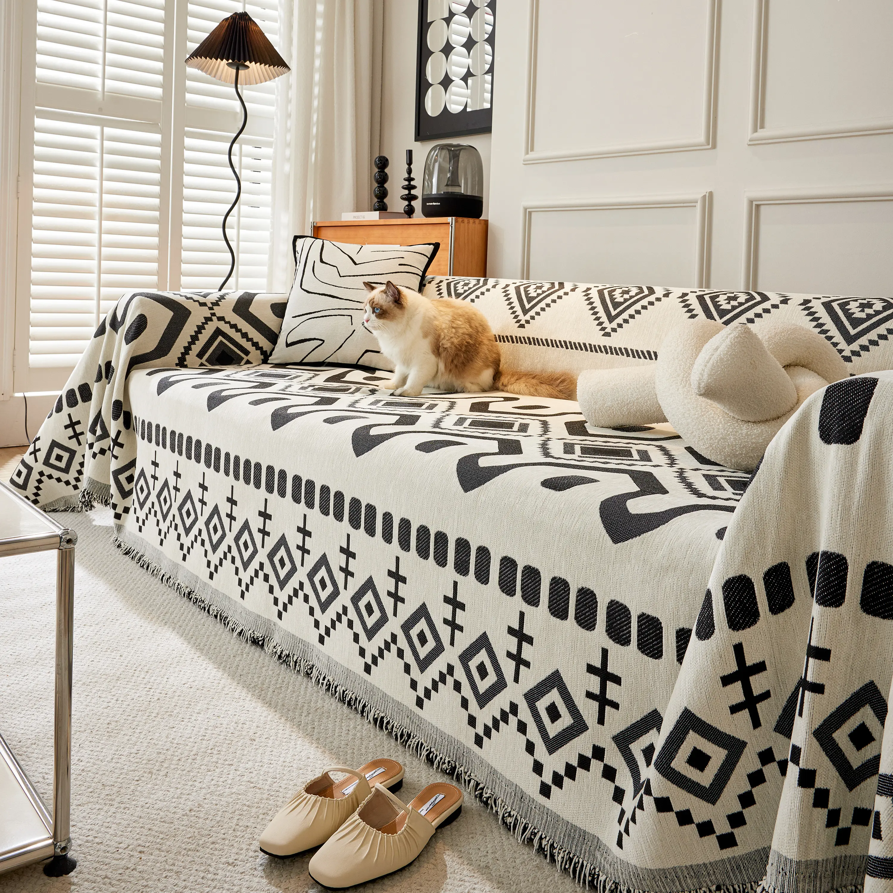 Boho Geometric Chenille Throw Sofa Cover Soft Textured Decorative Couch Blanket - Image 21