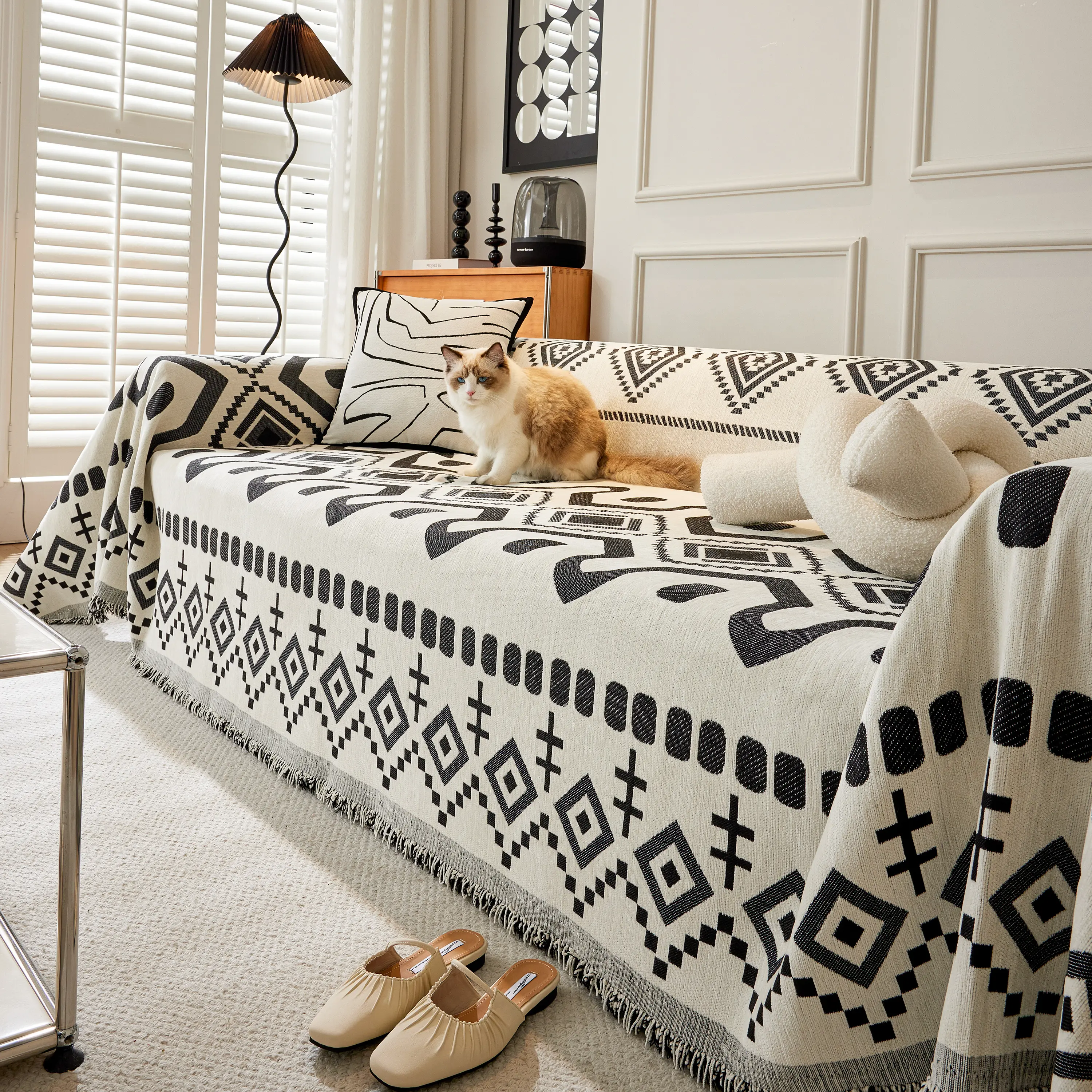 Boho Geometric Chenille Throw Sofa Cover Soft Textured Decorative Couch Blanket - Image 22