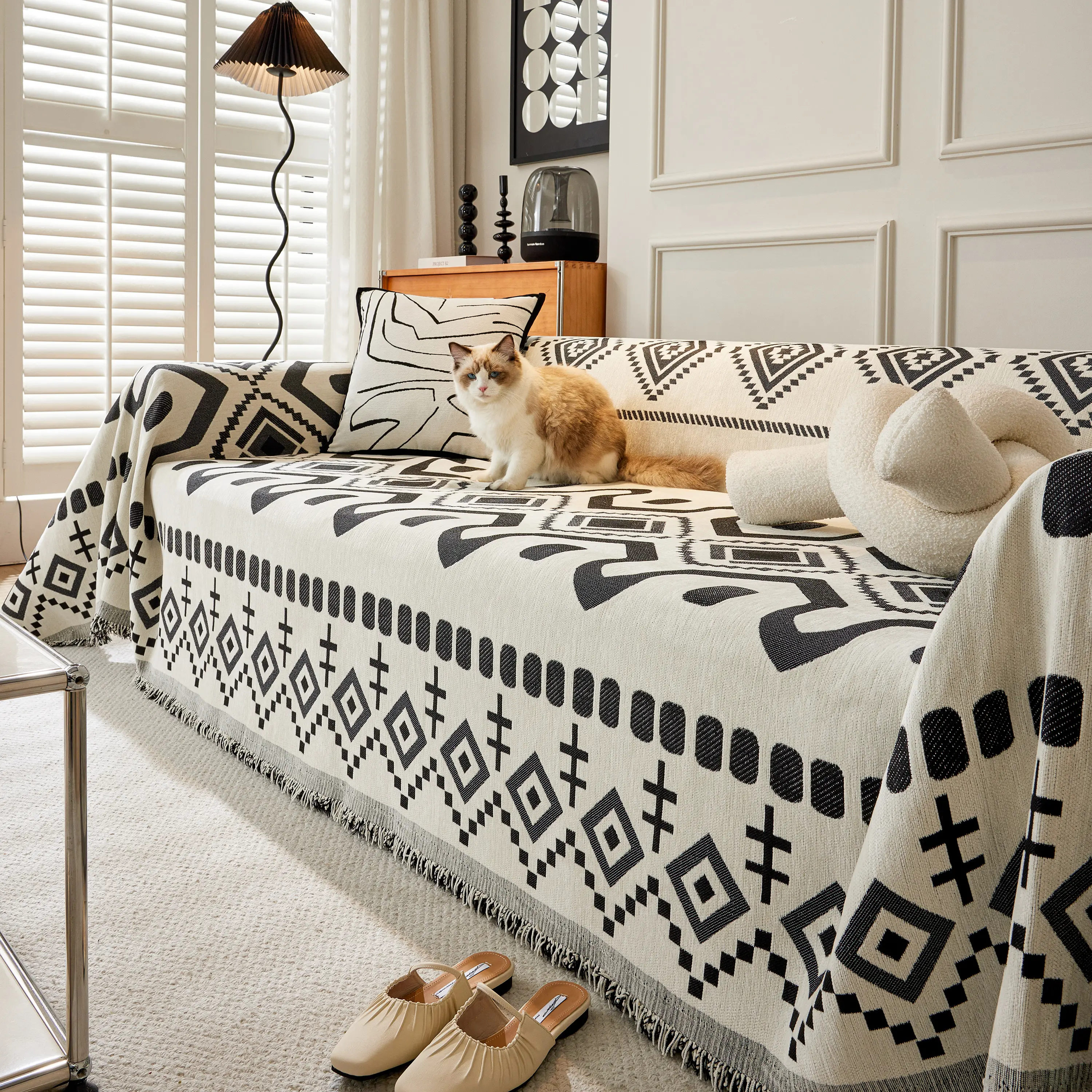 Boho Geometric Chenille Throw Sofa Cover Soft Textured Decorative Couch Blanket - Image 23