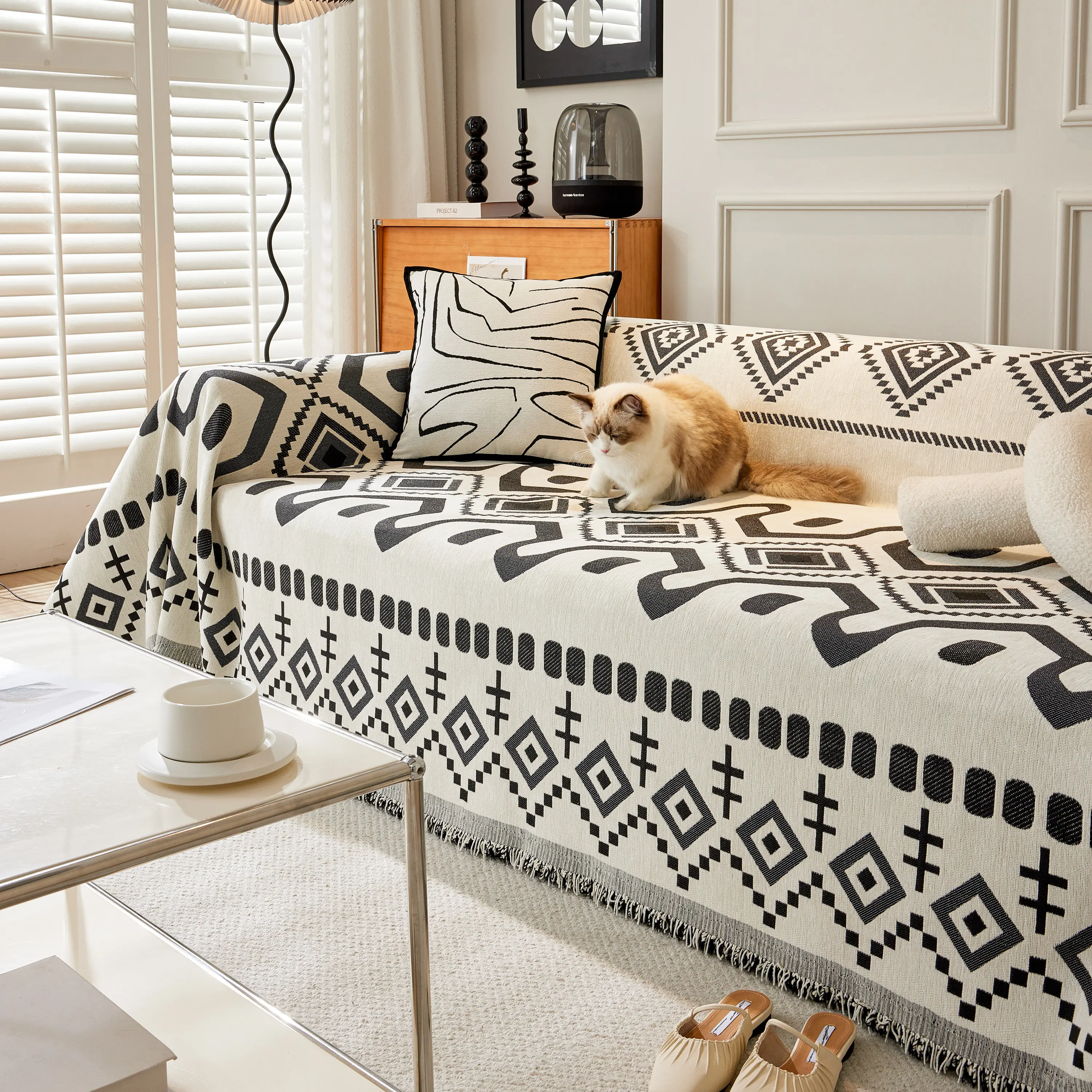 Boho Geometric Chenille Throw Sofa Cover Soft Textured Decorative Couch Blanket - Image 24