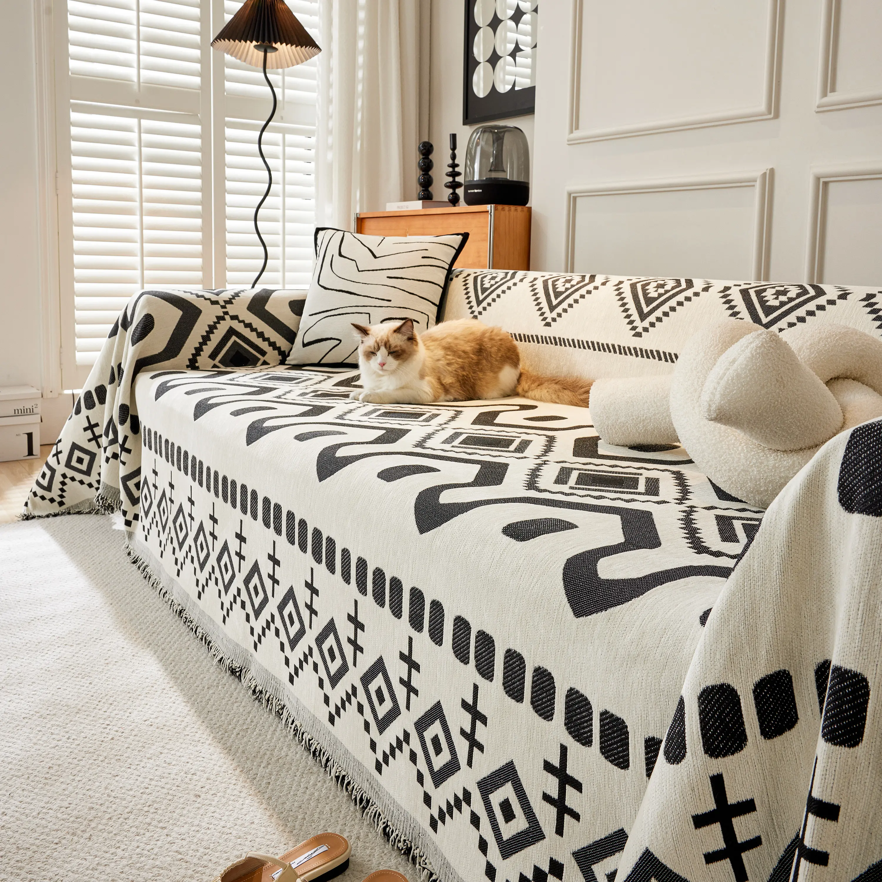 Boho Geometric Chenille Throw Sofa Cover Soft Textured Decorative Couch Blanket - Image 25