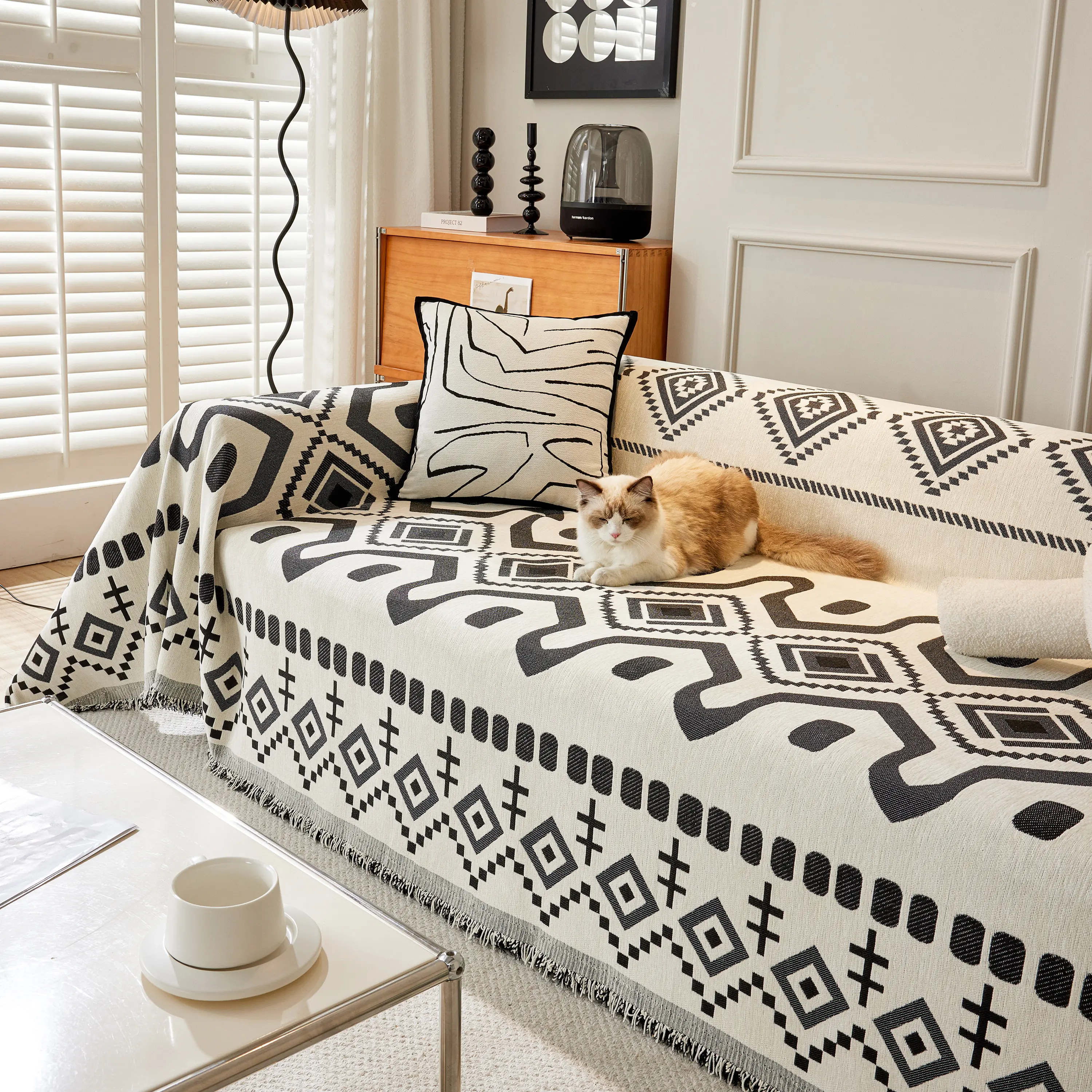 Boho Geometric Chenille Throw Sofa Cover Soft Textured Decorative Couch Blanket - Image 26