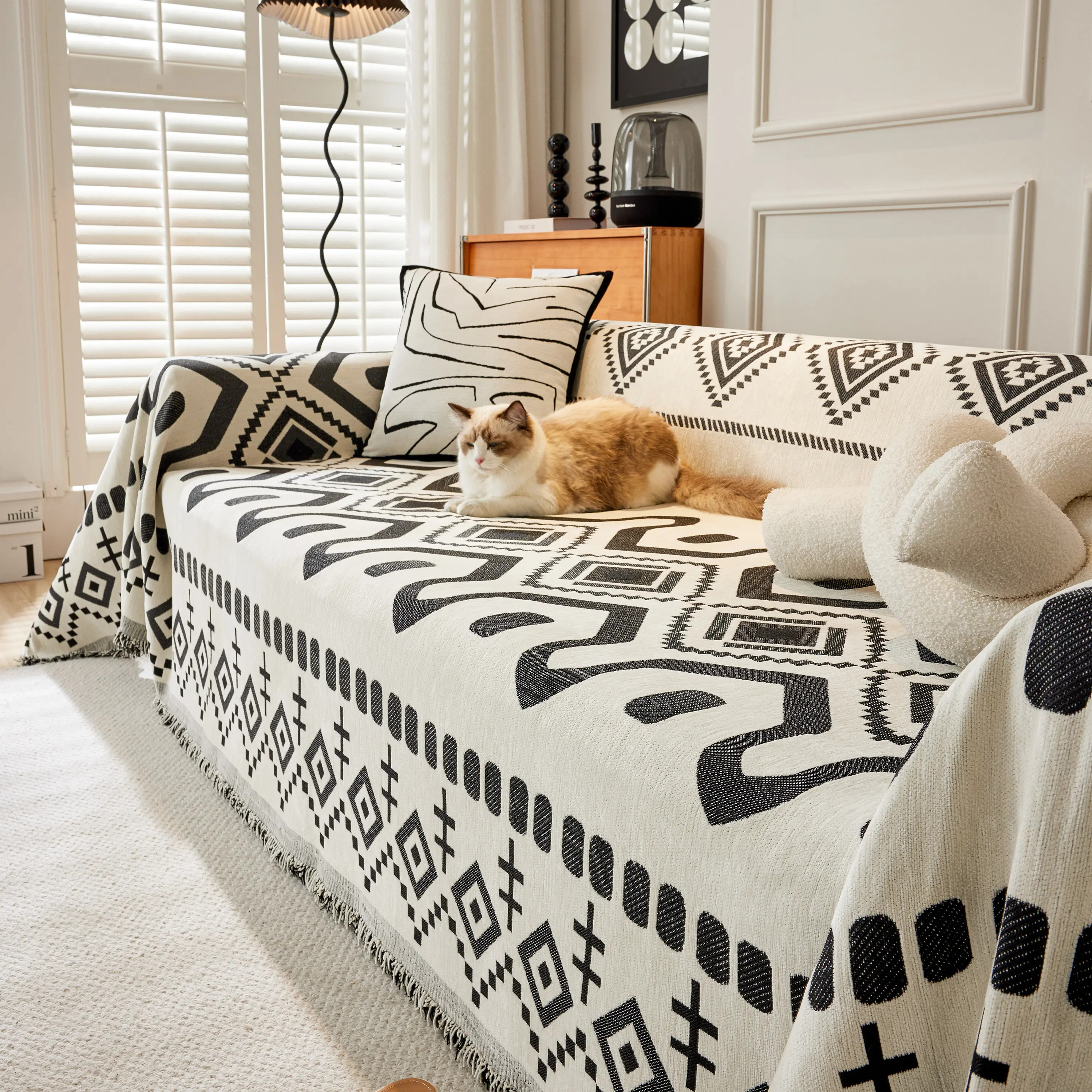 Boho Geometric Chenille Throw Sofa Cover Soft Textured Decorative Couch Blanket - Image 27