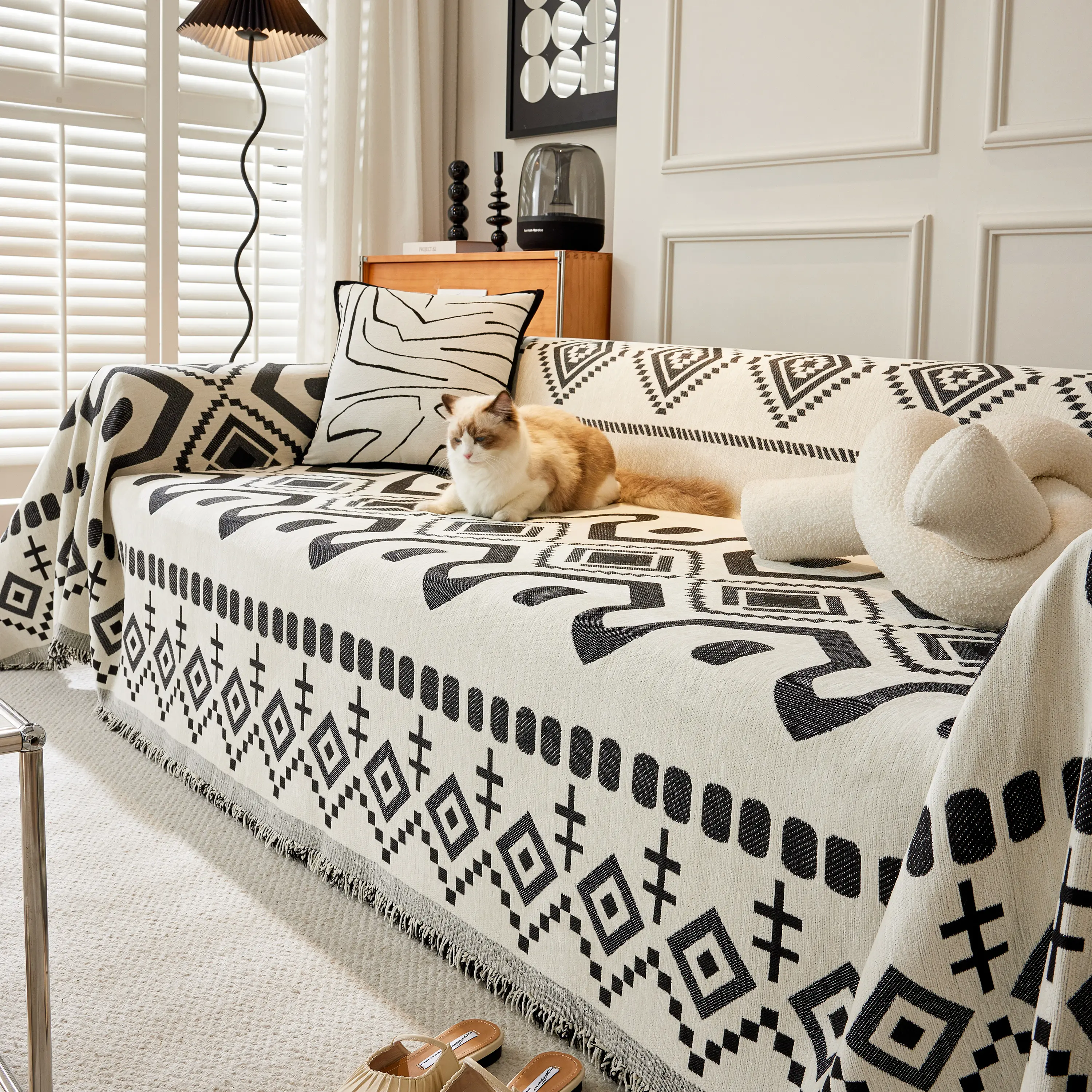 Boho Geometric Chenille Throw Sofa Cover Soft Textured Decorative Couch Blanket - Image 28