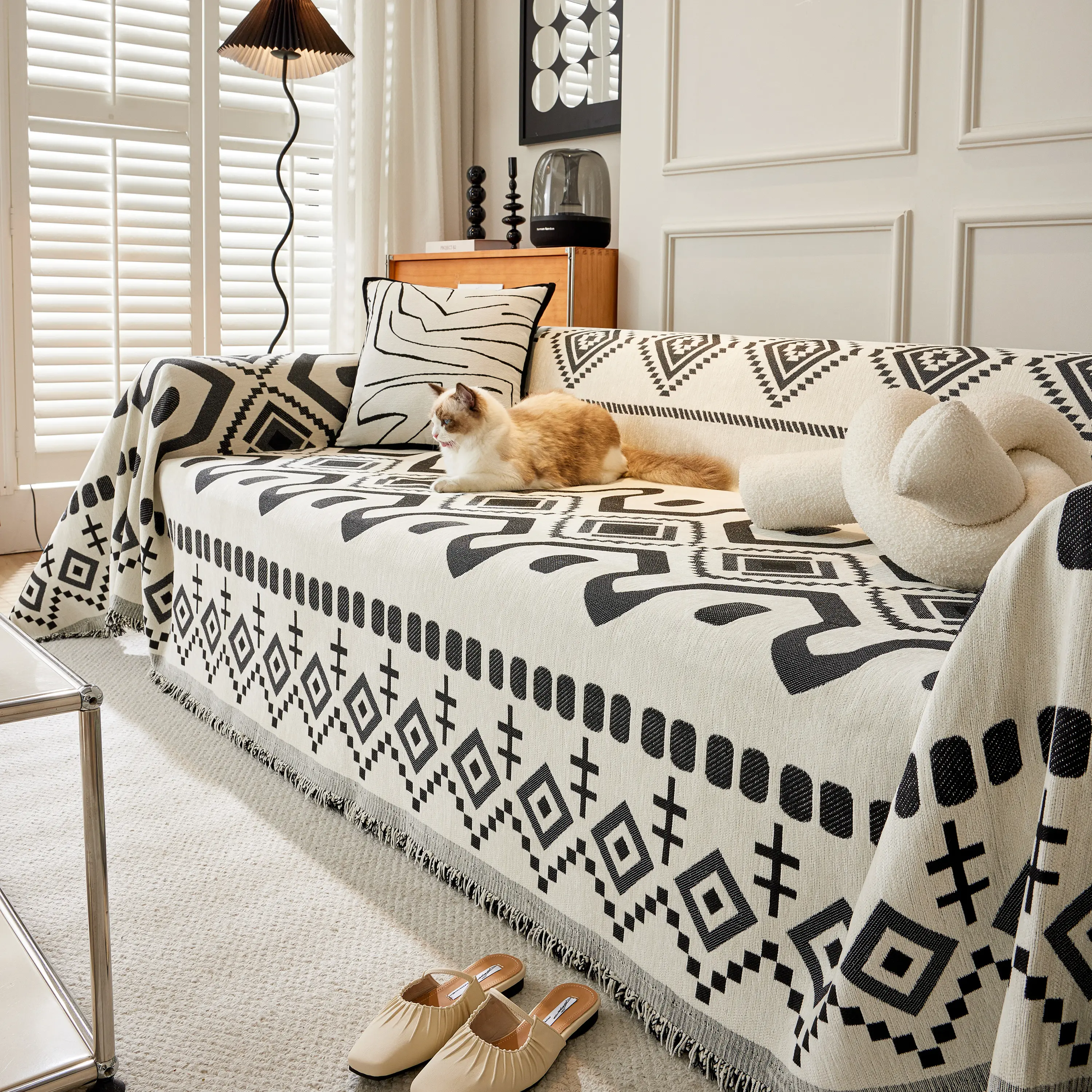 Boho Geometric Chenille Throw Sofa Cover Soft Textured Decorative Couch Blanket - Image 29