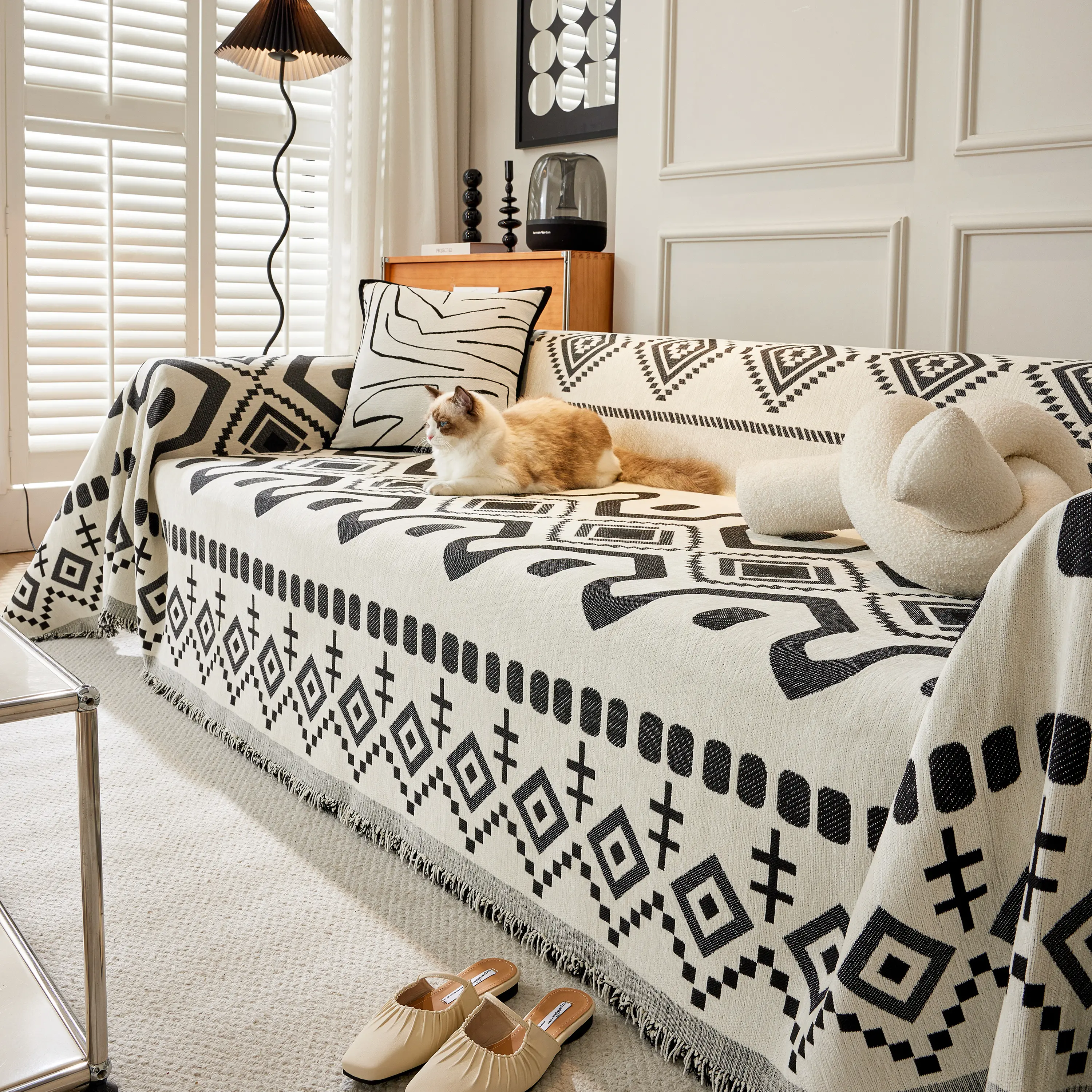Boho Geometric Chenille Throw Sofa Cover Soft Textured Decorative Couch Blanket - Image 30