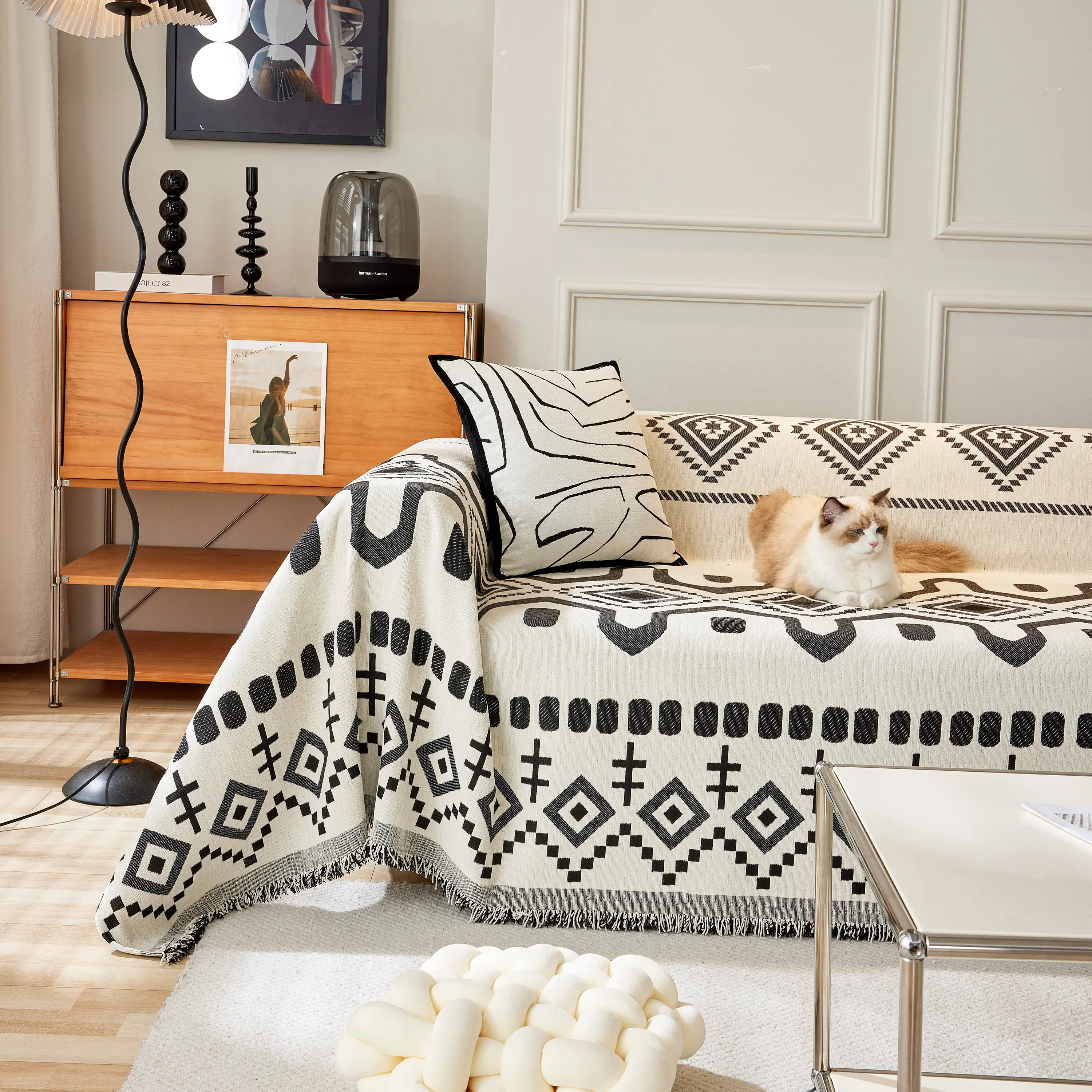 Boho Geometric Chenille Throw Sofa Cover Soft Textured Decorative Couch Blanket - Image 31