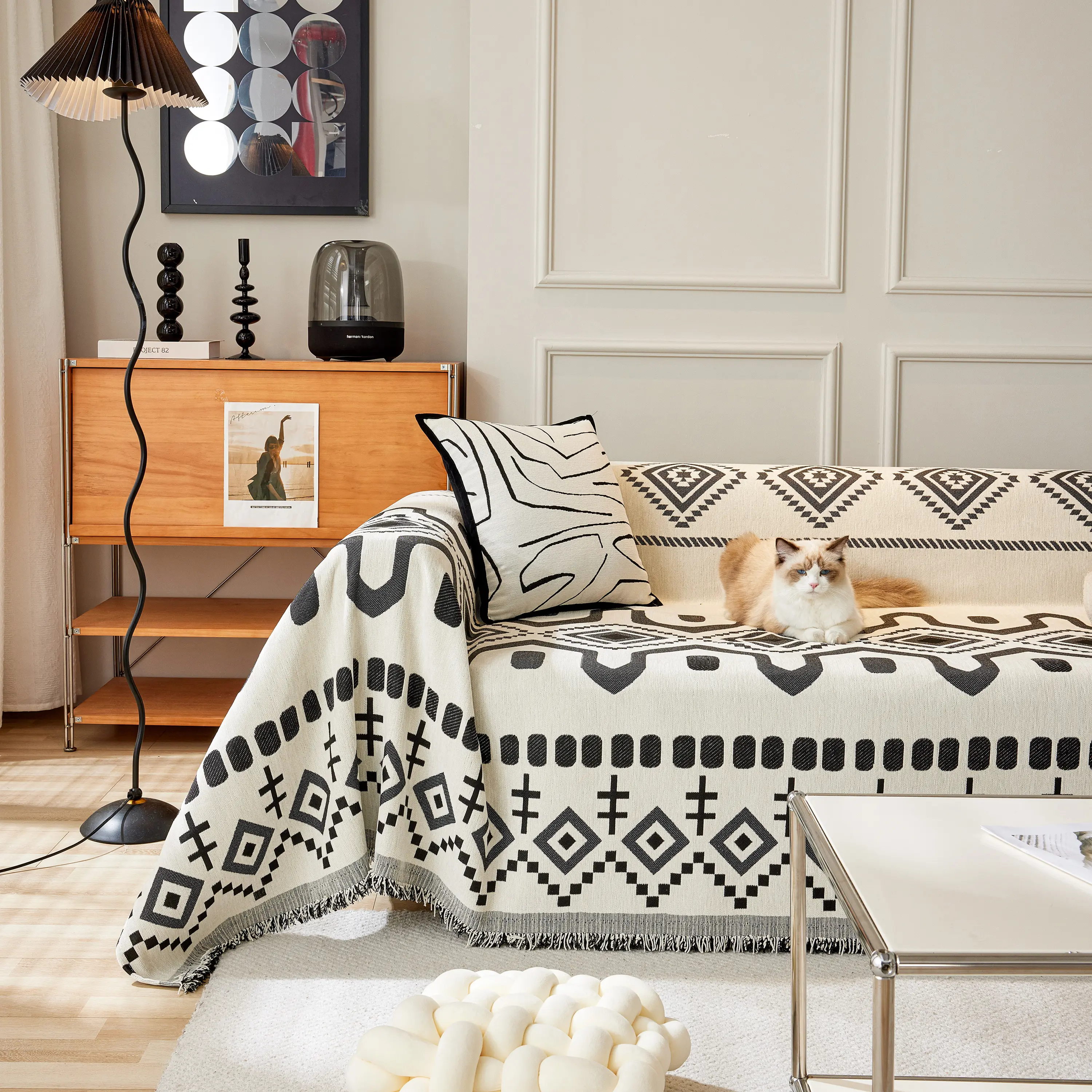 Boho Geometric Chenille Throw Sofa Cover Soft Textured Decorative Couch Blanket - Image 32