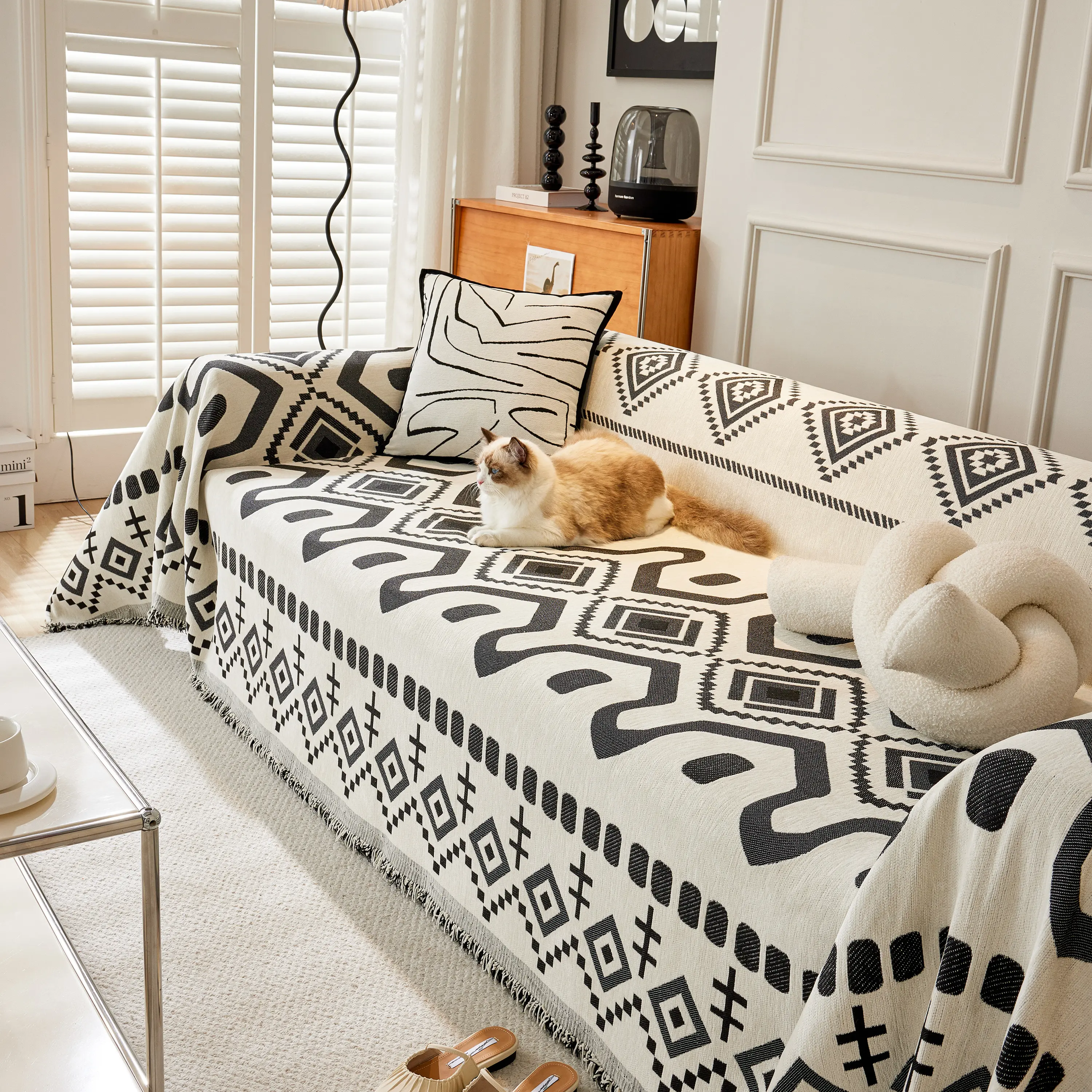 Boho Geometric Chenille Throw Sofa Cover Soft Textured Decorative Couch Blanket - Image 33