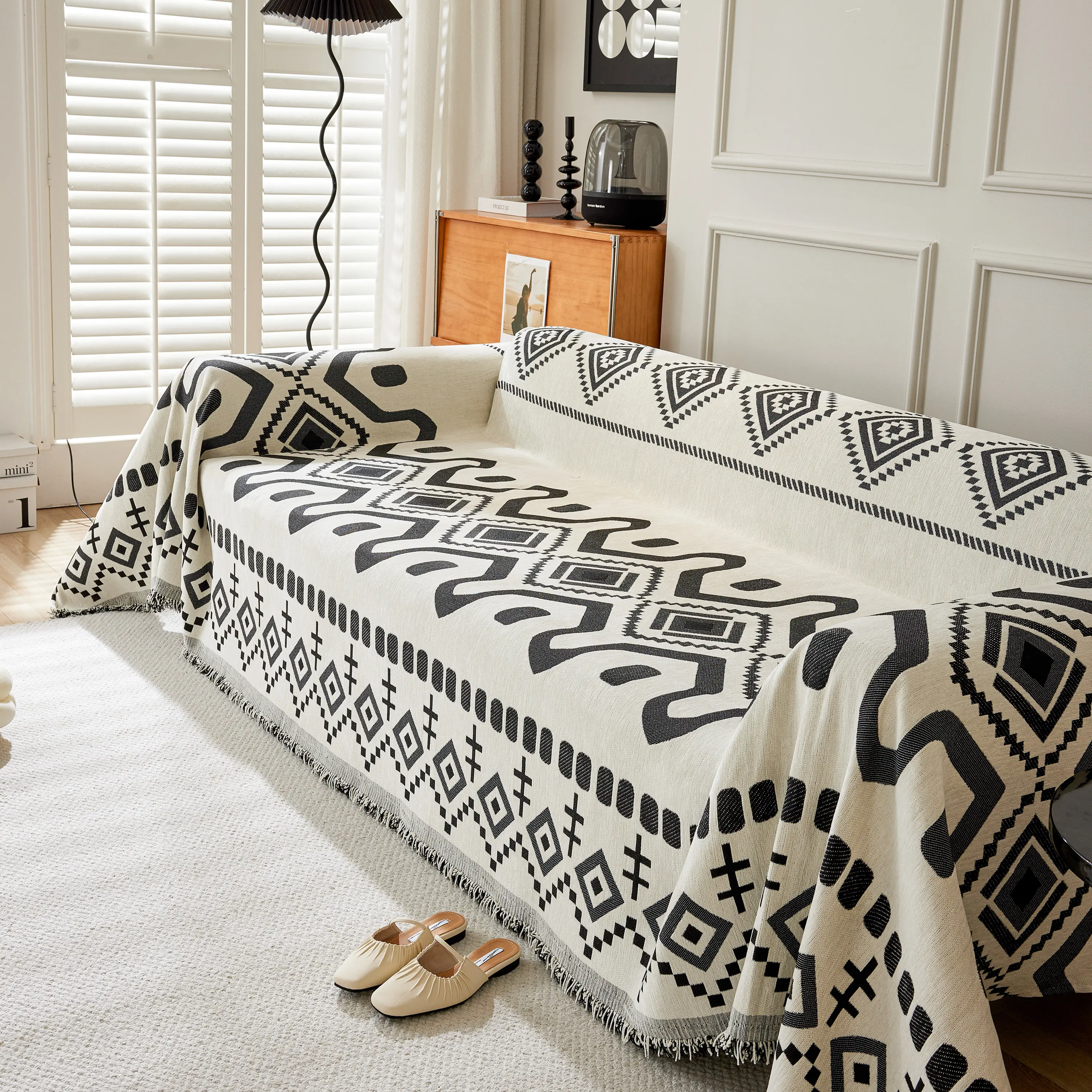Boho Geometric Chenille Throw Sofa Cover Soft Textured Decorative Couch Blanket - Image 35