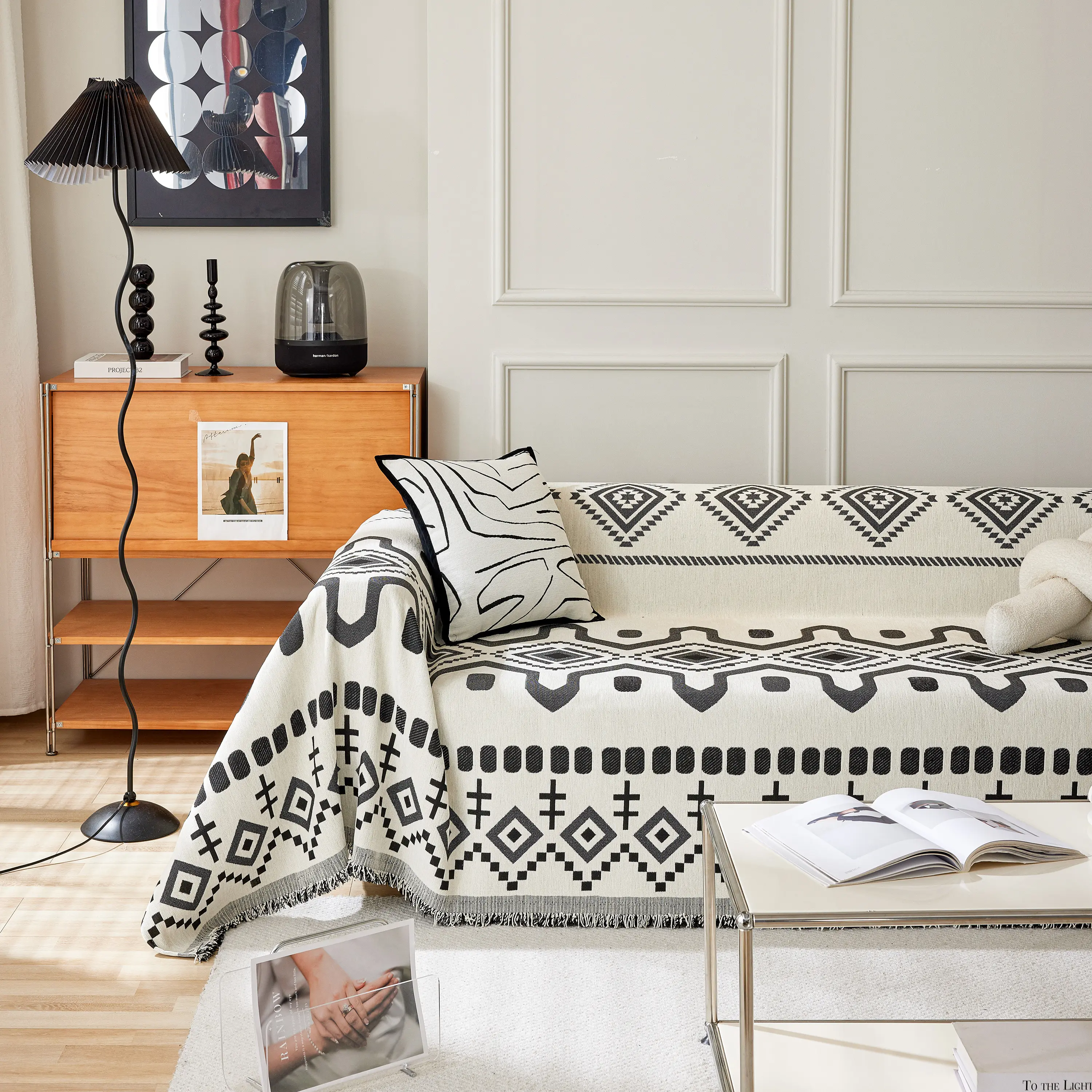 Boho Geometric Chenille Throw Sofa Cover Soft Textured Decorative Couch Blanket - Image 37