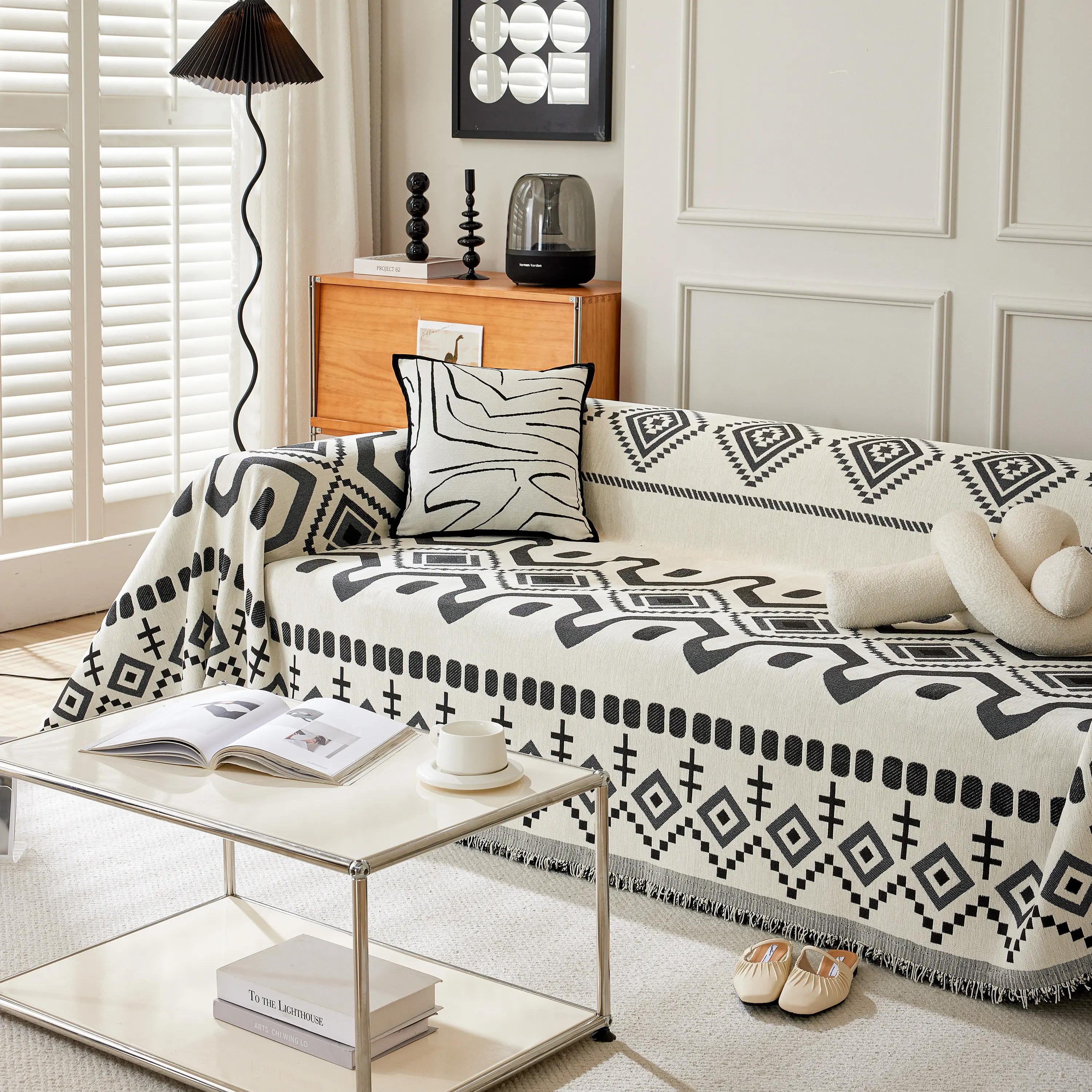 Boho Geometric Chenille Throw Sofa Cover Soft Textured Decorative Couch Blanket - Image 38