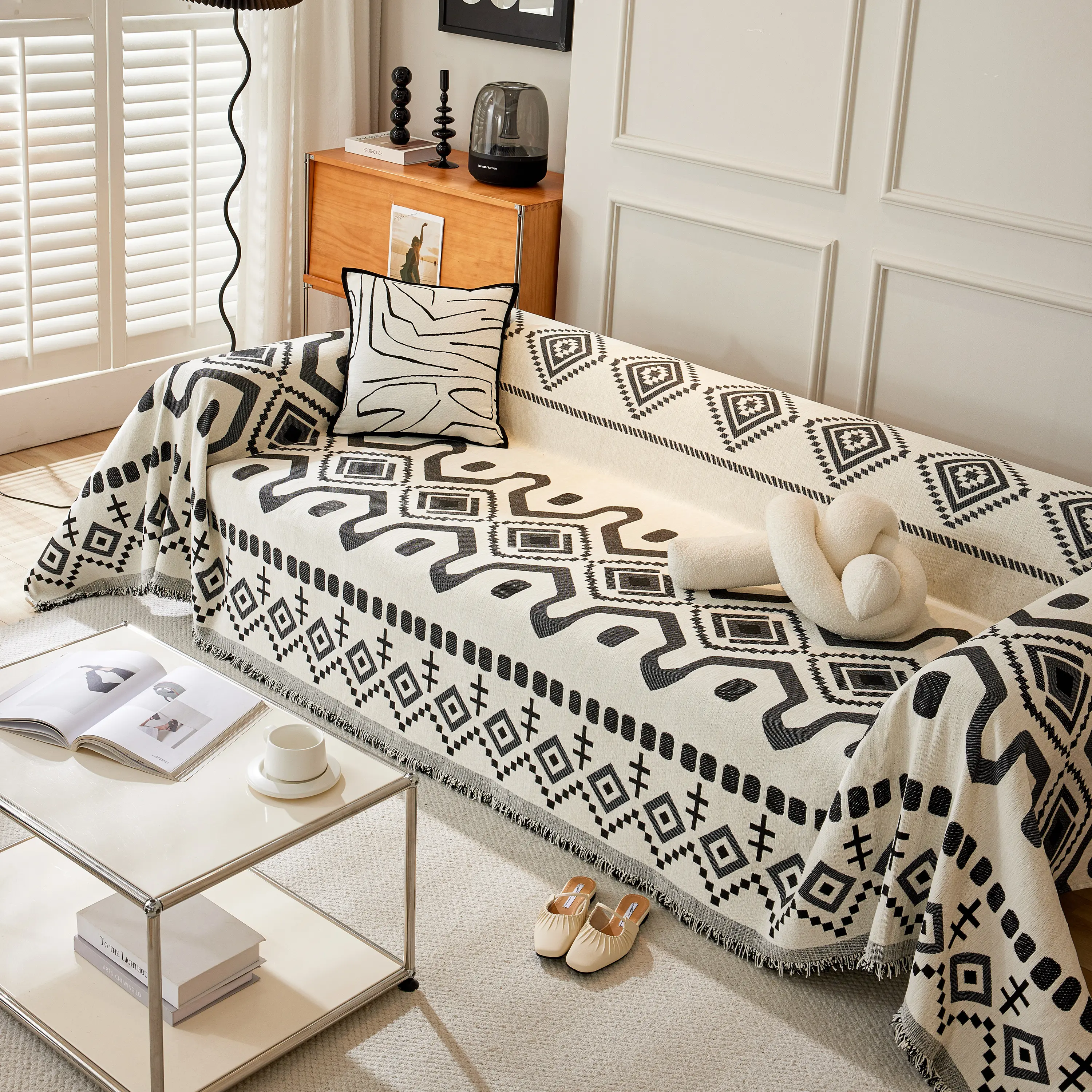 Boho Geometric Chenille Throw Sofa Cover Soft Textured Decorative Couch Blanket - Image 40
