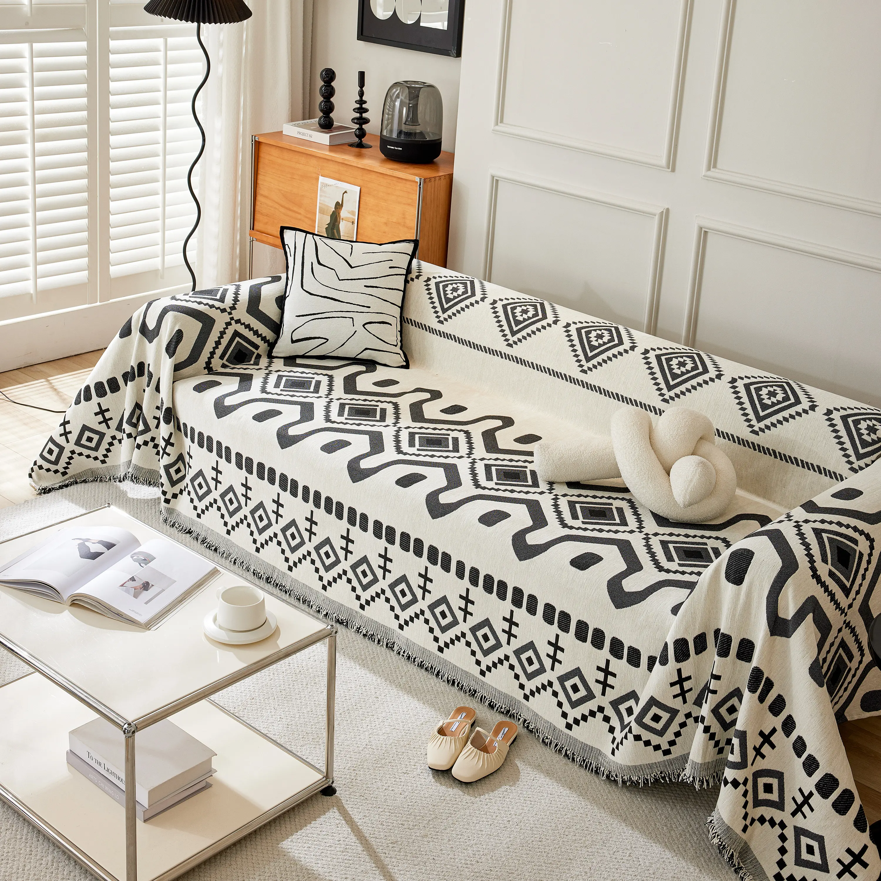 Boho Geometric Chenille Throw Sofa Cover Soft Textured Decorative Couch Blanket - Image 41