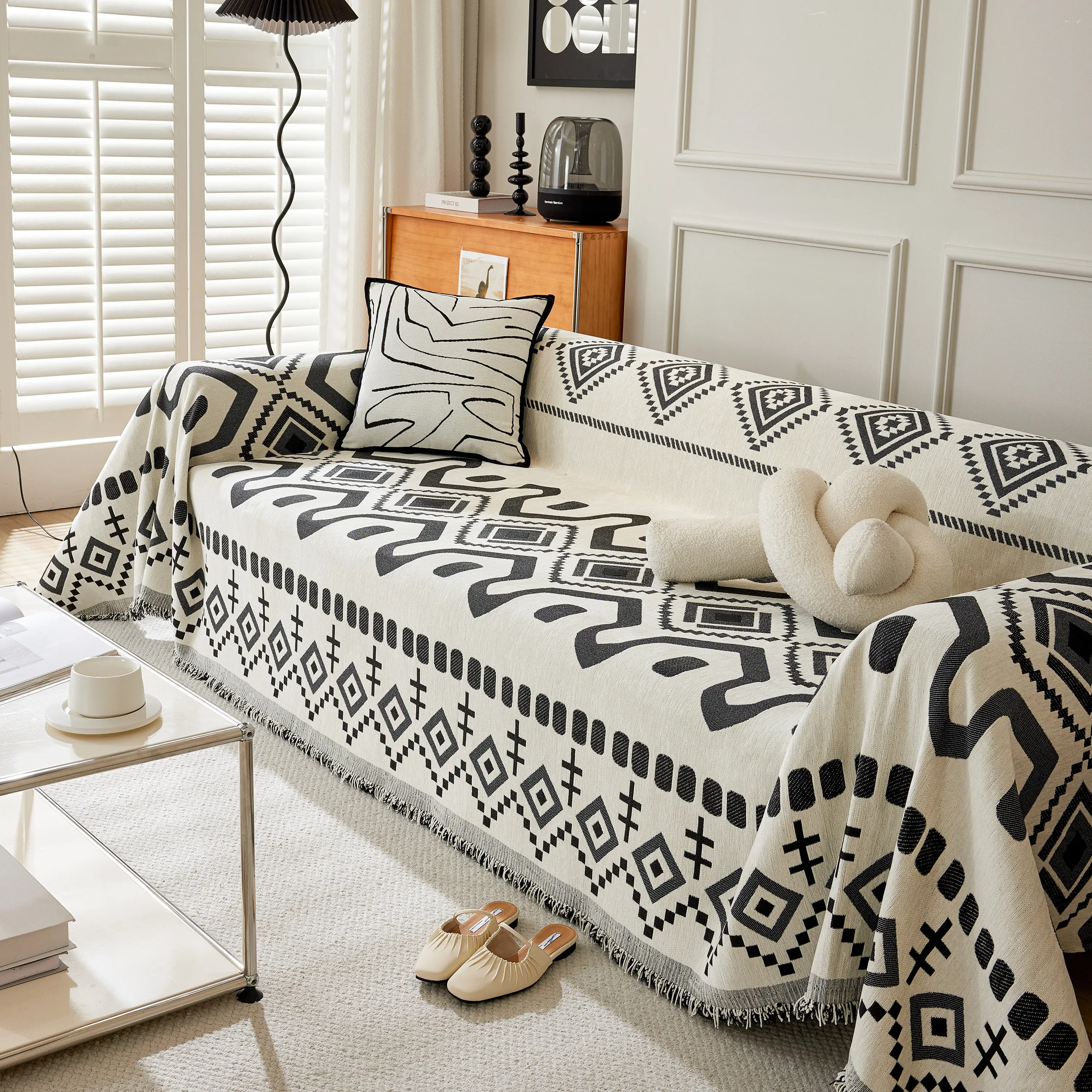 Boho Geometric Chenille Throw Sofa Cover Soft Textured Decorative Couch Blanket - Image 42