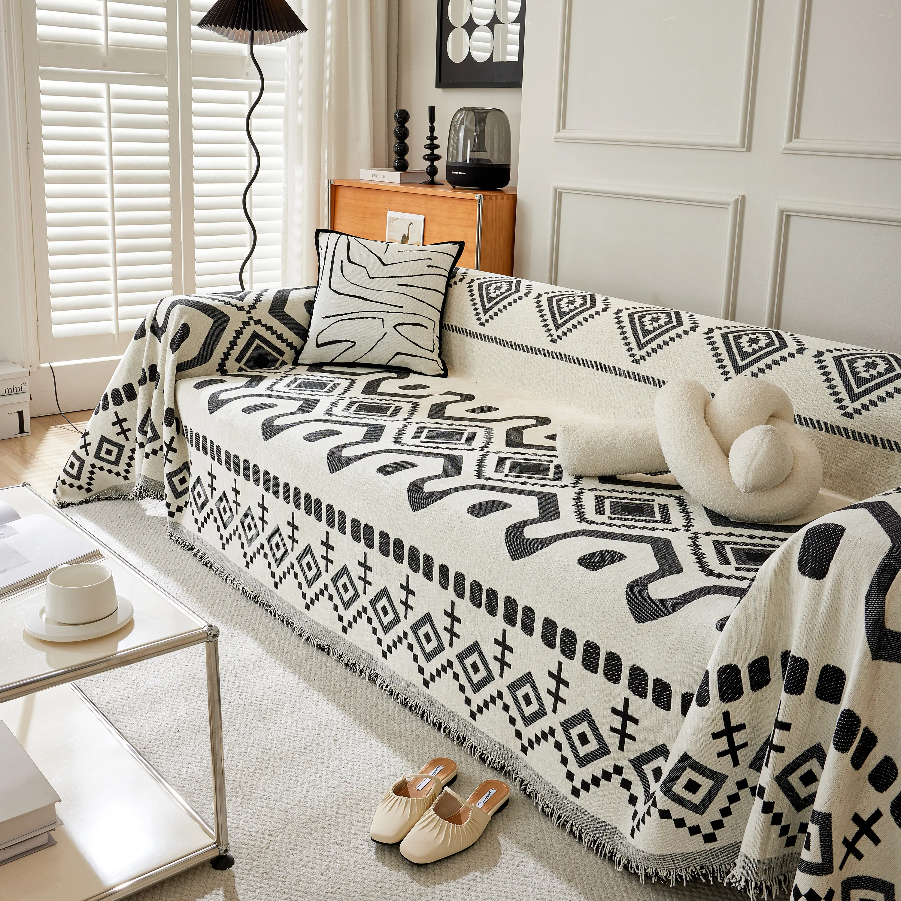 Boho Geometric Chenille Throw Sofa Cover Soft Textured Decorative Couch Blanket - Image 43